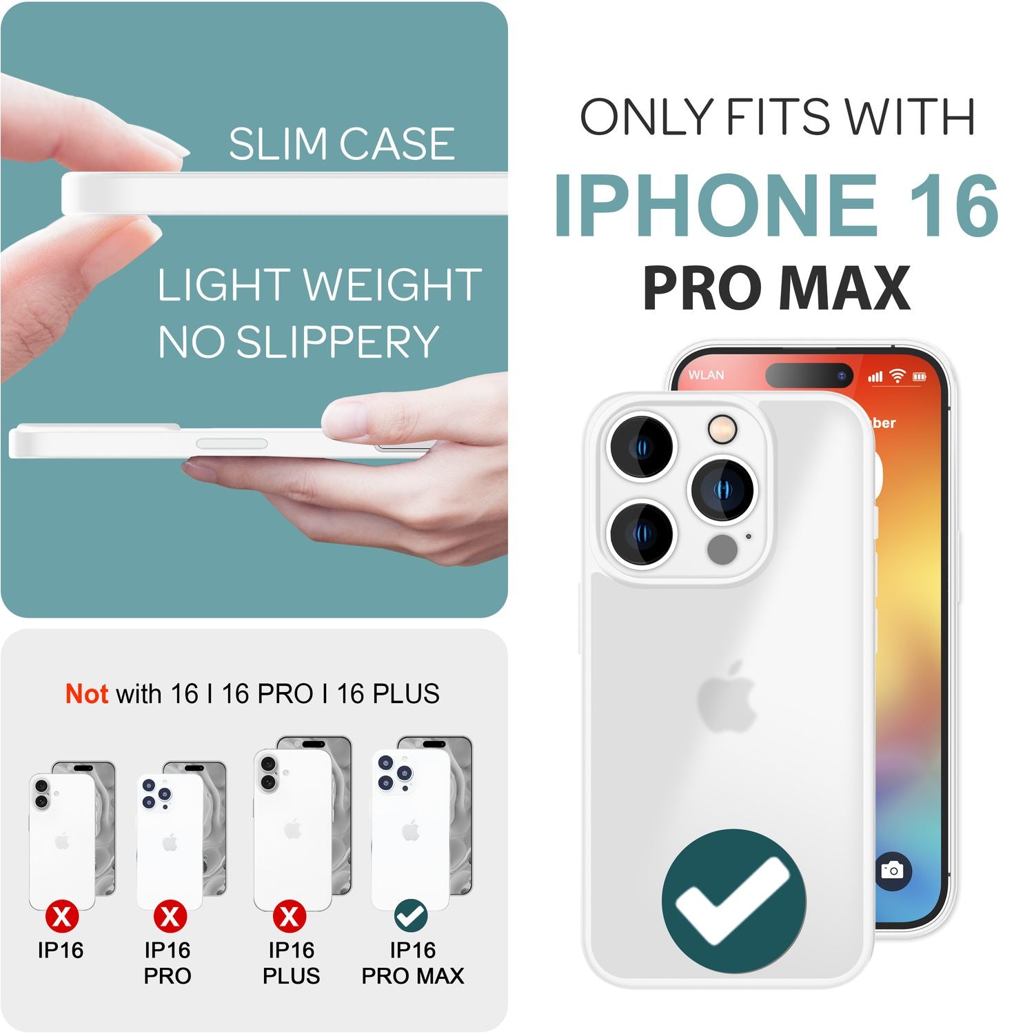 NALIA Matte Hybrid Hülle für iPhone 16 Pro Max, Anti-Fingerabdruck Acryl Rückseite, Cover Semi-Transparent