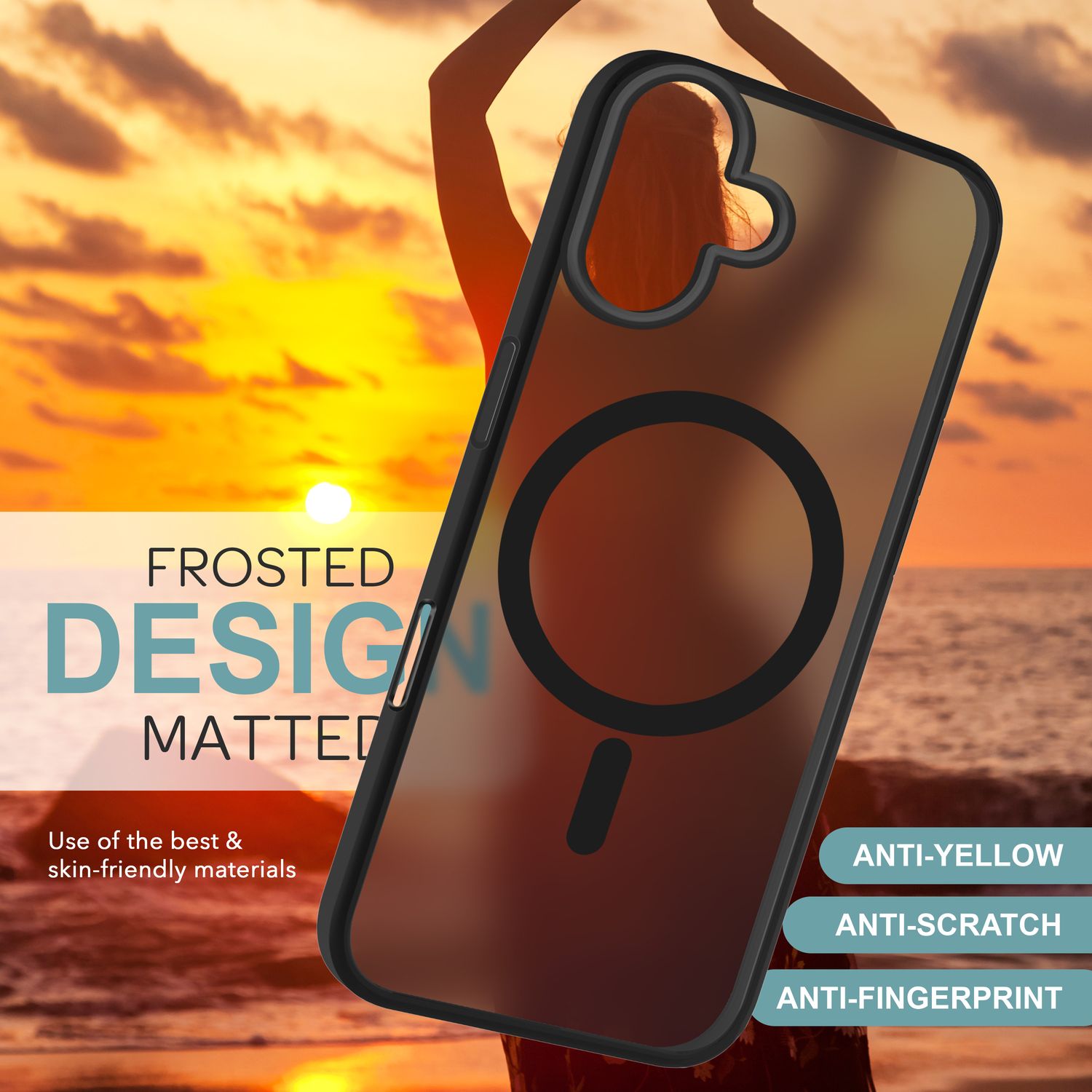 NALIA Matte MagSafe Hybrid Hülle für iPhone 16, Anti-Fingerabdruck Acryl Rückseite, Cover Semi-Transparent Schwarz NALIA Protective Hülle