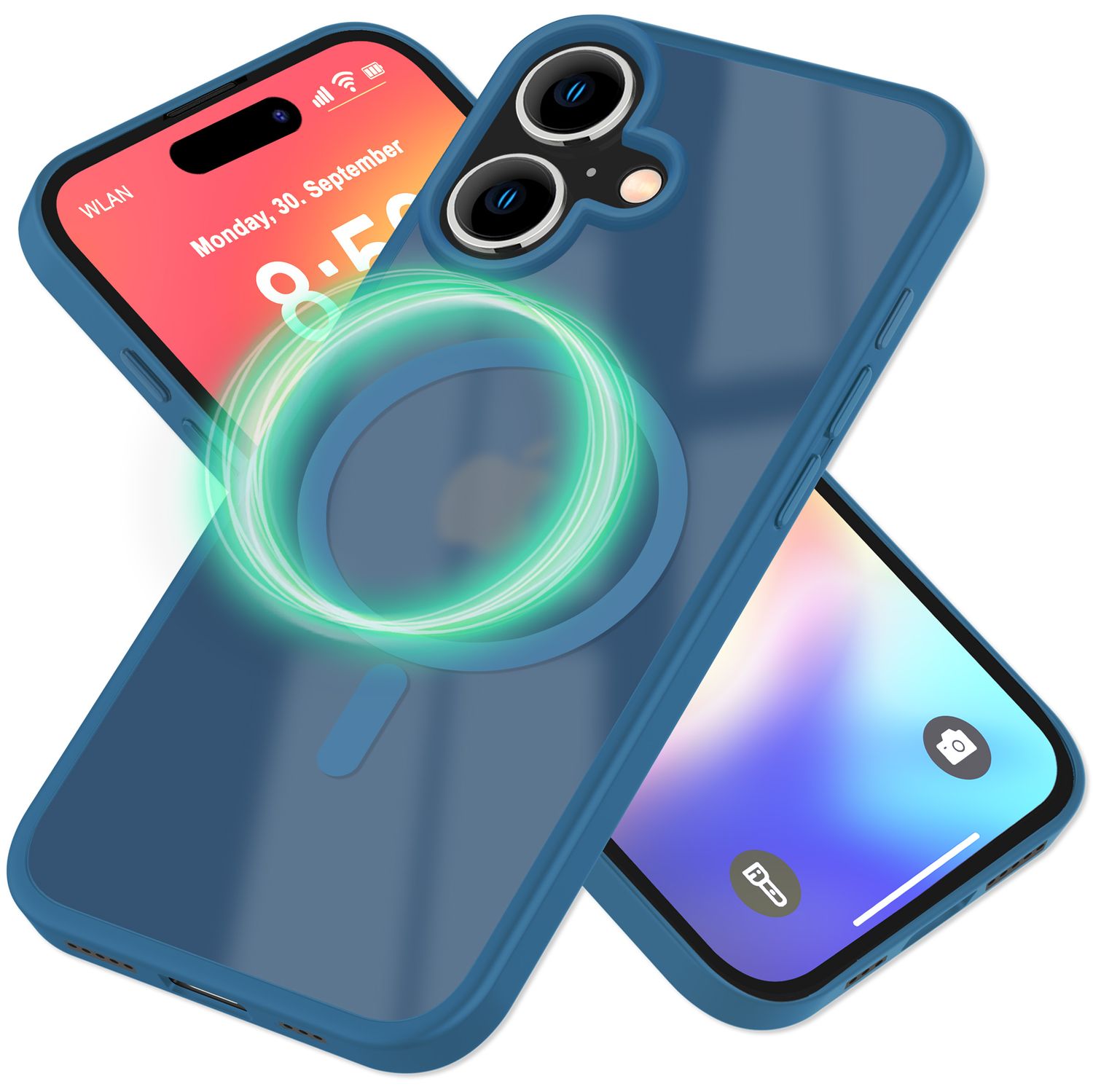 NALIA Matte MagSafe Hybrid Hülle für iPhone 16, Anti-Fingerabdruck Acryl Rückseite, Cover Semi-Transparent Dunkelblau NALIA Protective Hülle