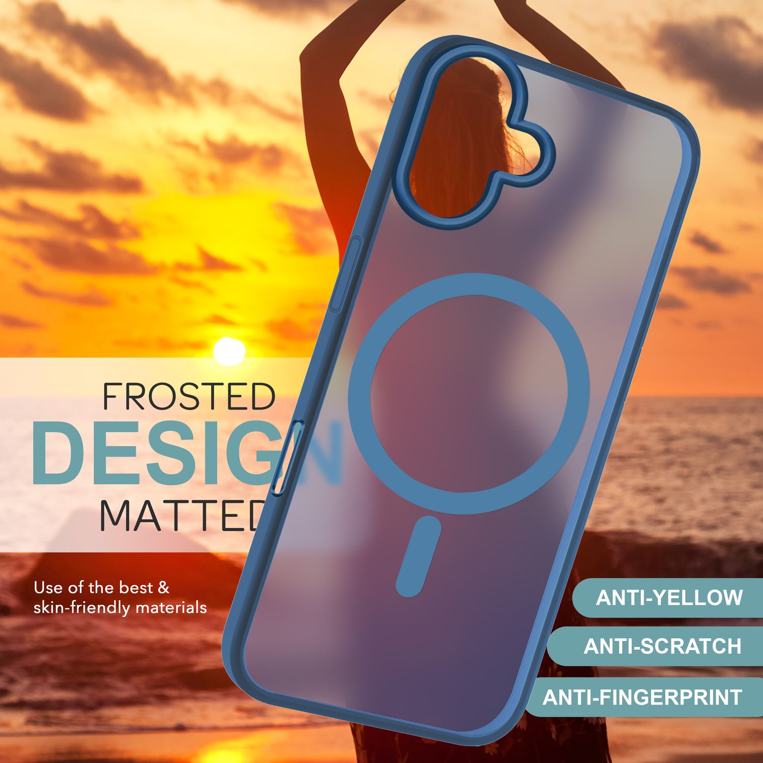 NALIA Matte MagSafe Hybrid Hülle für iPhone 16, Anti-Fingerabdruck Acryl Rückseite, Cover Semi-Transparent Dunkelblau NALIA Protective Hülle