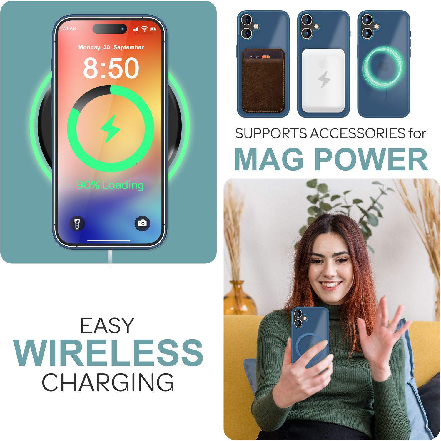 NALIA Matte MagSafe Hybrid Hülle für iPhone 16, Anti-Fingerabdruck Acryl Rückseite, Cover Semi-Transparent Dunkelblau NALIA Protective Hülle