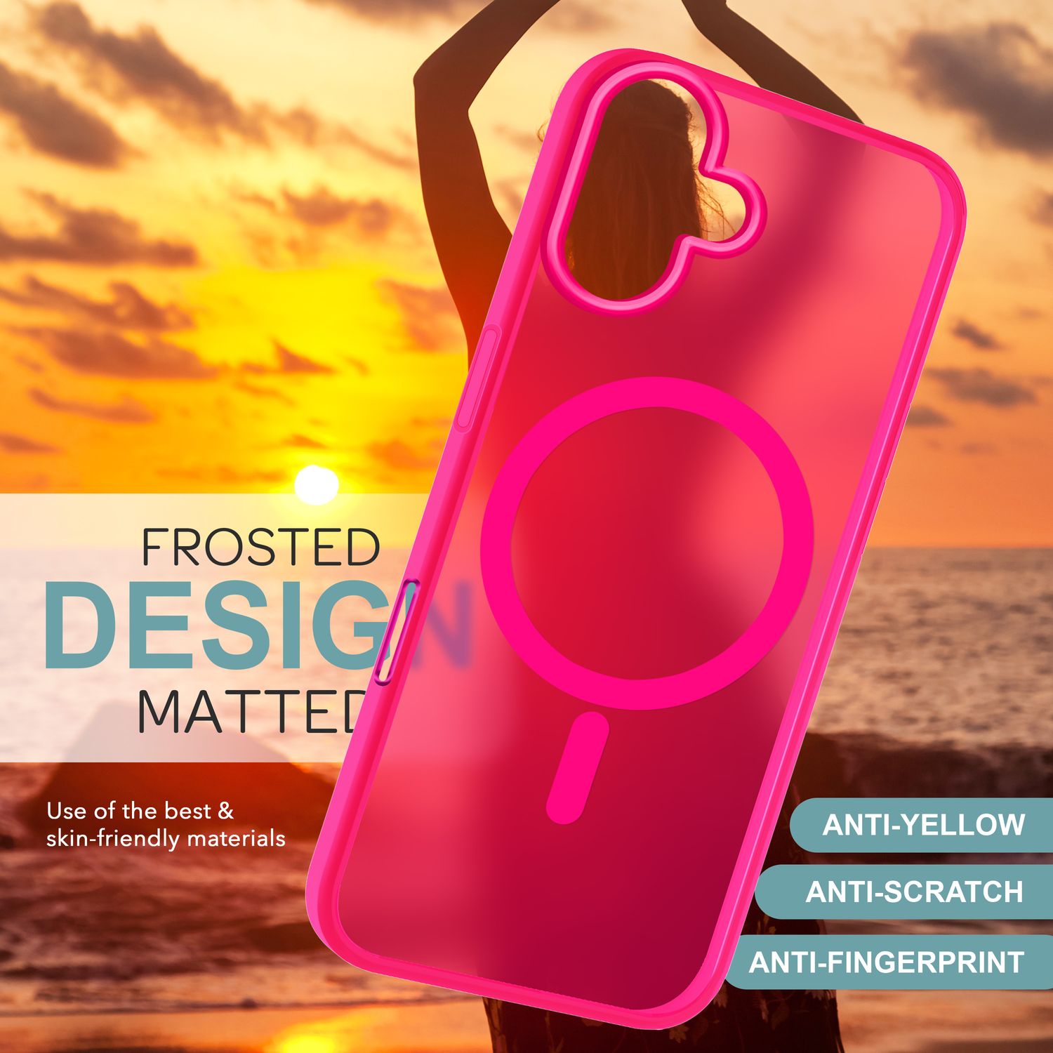 NALIA Matte MagSafe Hybrid Hülle für iPhone 16, Anti-Fingerabdruck Acryl Rückseite, Cover Semi-Transparent Pink NALIA Protective Hülle