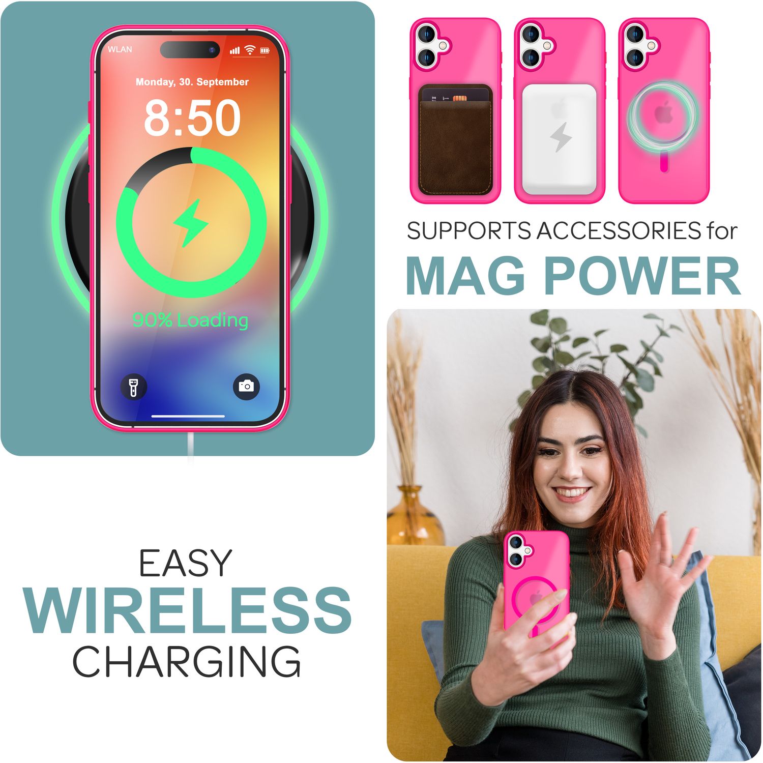 NALIA Matte MagSafe Hybrid Hülle für iPhone 16, Anti-Fingerabdruck Acryl Rückseite, Cover Semi-Transparent Pink NALIA Protective Hülle