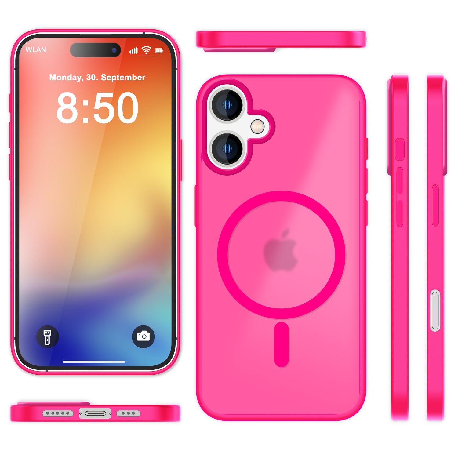 NALIA Matte MagSafe Hybrid Hülle für iPhone 16, Anti-Fingerabdruck Acryl Rückseite, Cover Semi-Transparent Pink NALIA Protective Hülle