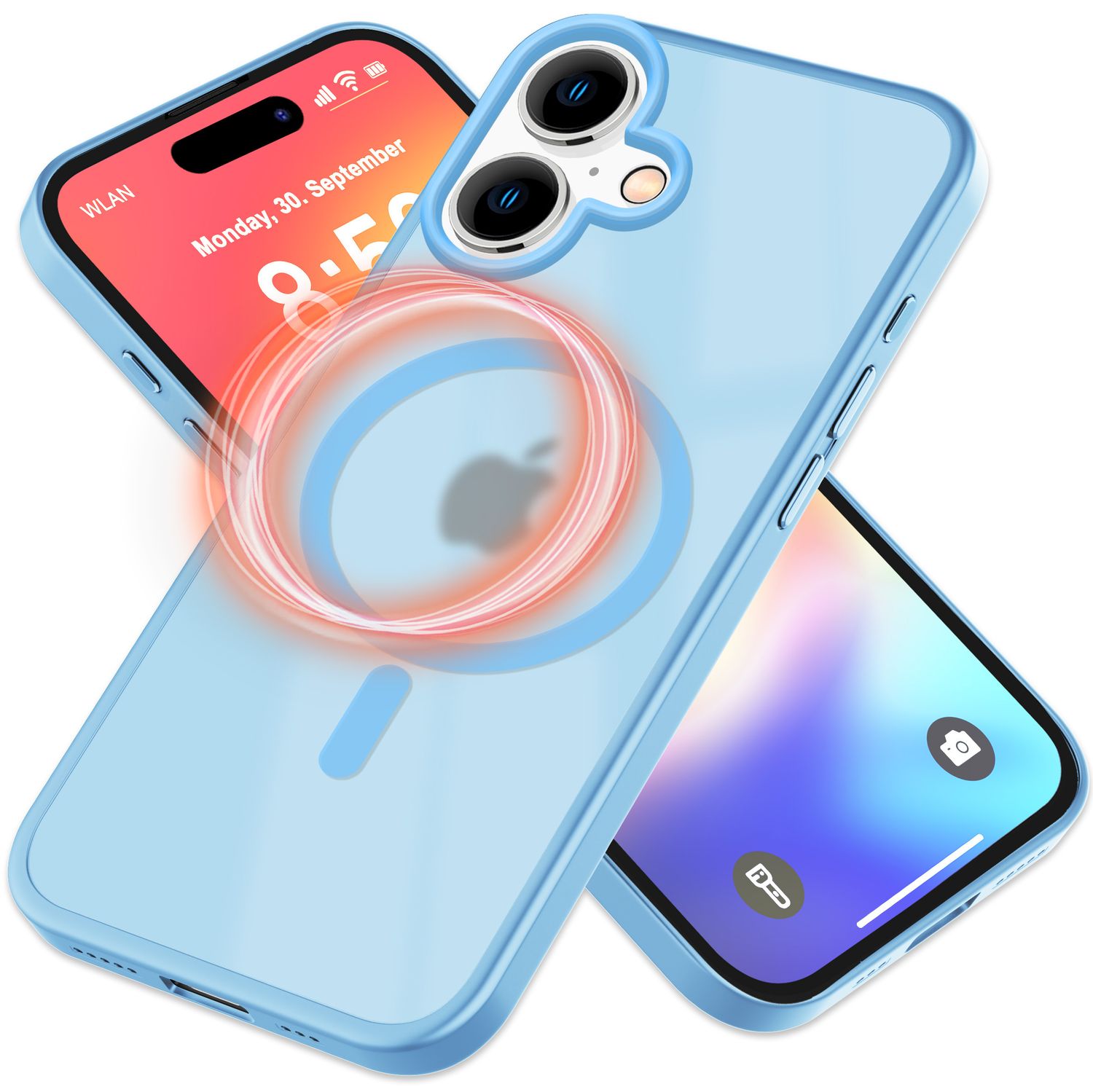 NALIA Matte MagSafe Hybrid Hülle für iPhone 16, Anti-Fingerabdruck Acryl Rückseite, Cover Semi-Transparent Hellblau NALIA Protective Hülle