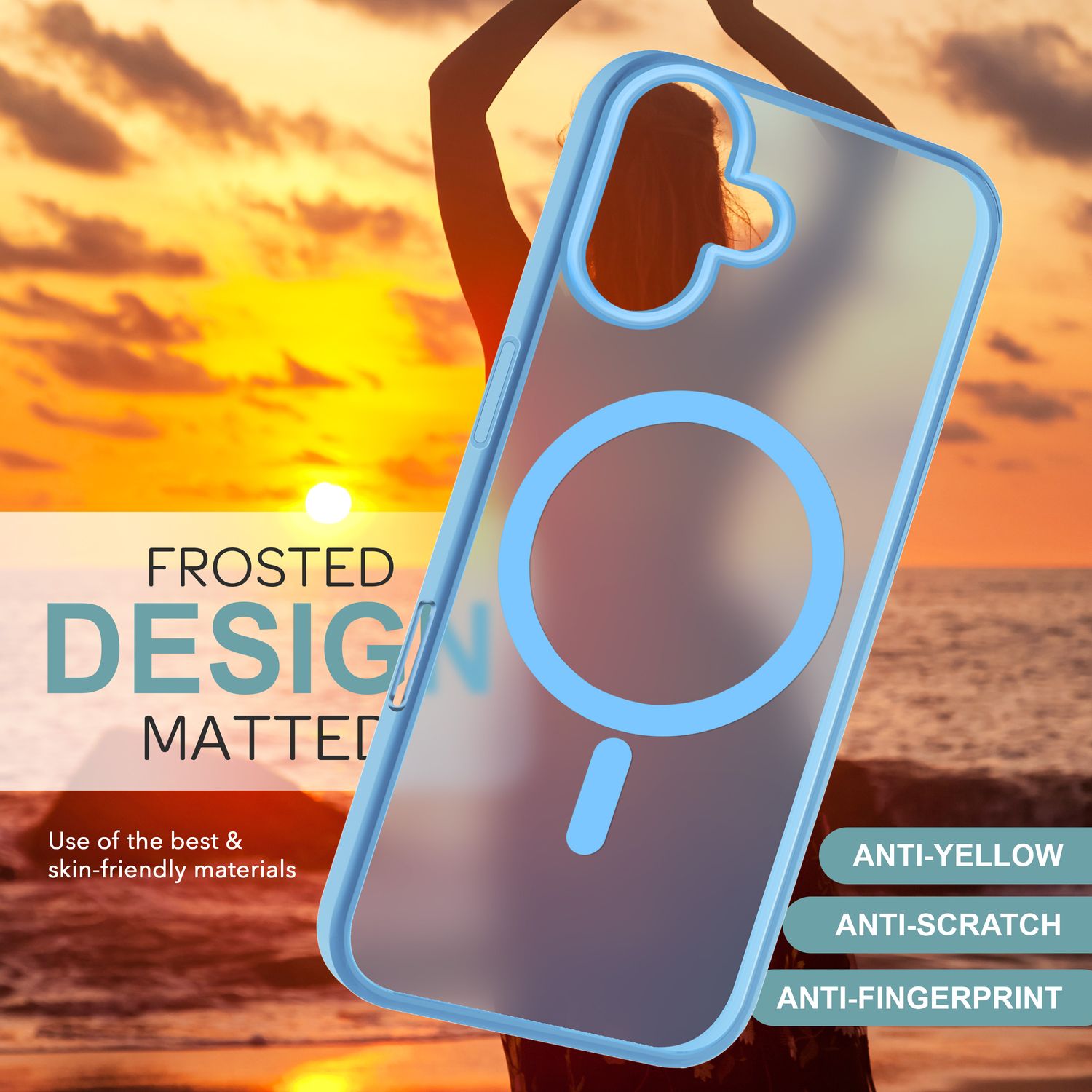 NALIA Matte MagSafe Hybrid Hülle für iPhone 16, Anti-Fingerabdruck Acryl Rückseite, Cover Semi-Transparent Hellblau NALIA Protective Hülle