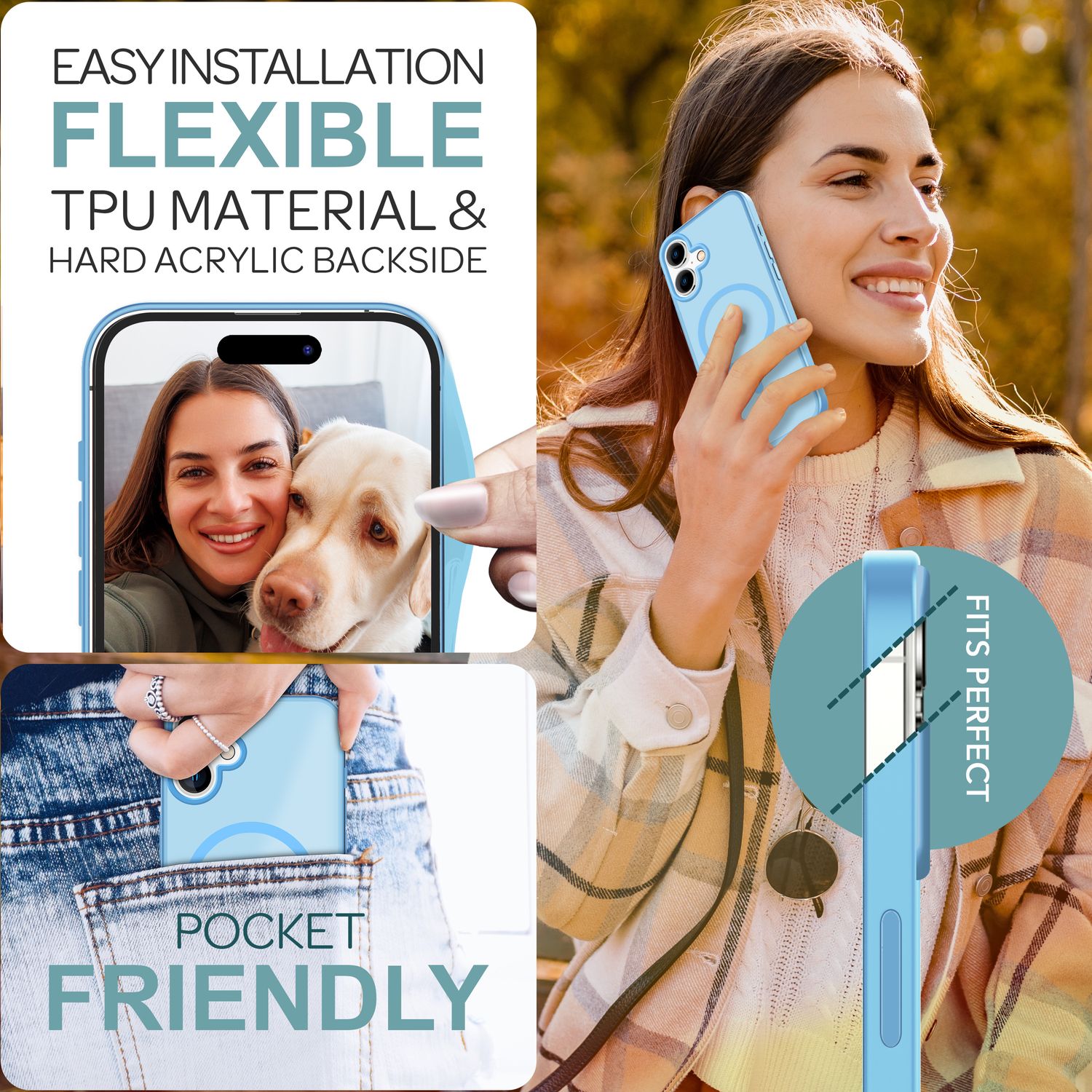 NALIA Matte MagSafe Hybrid Hülle für iPhone 16, Anti-Fingerabdruck Acryl Rückseite, Cover Semi-Transparent Hellblau NALIA Protective Hülle