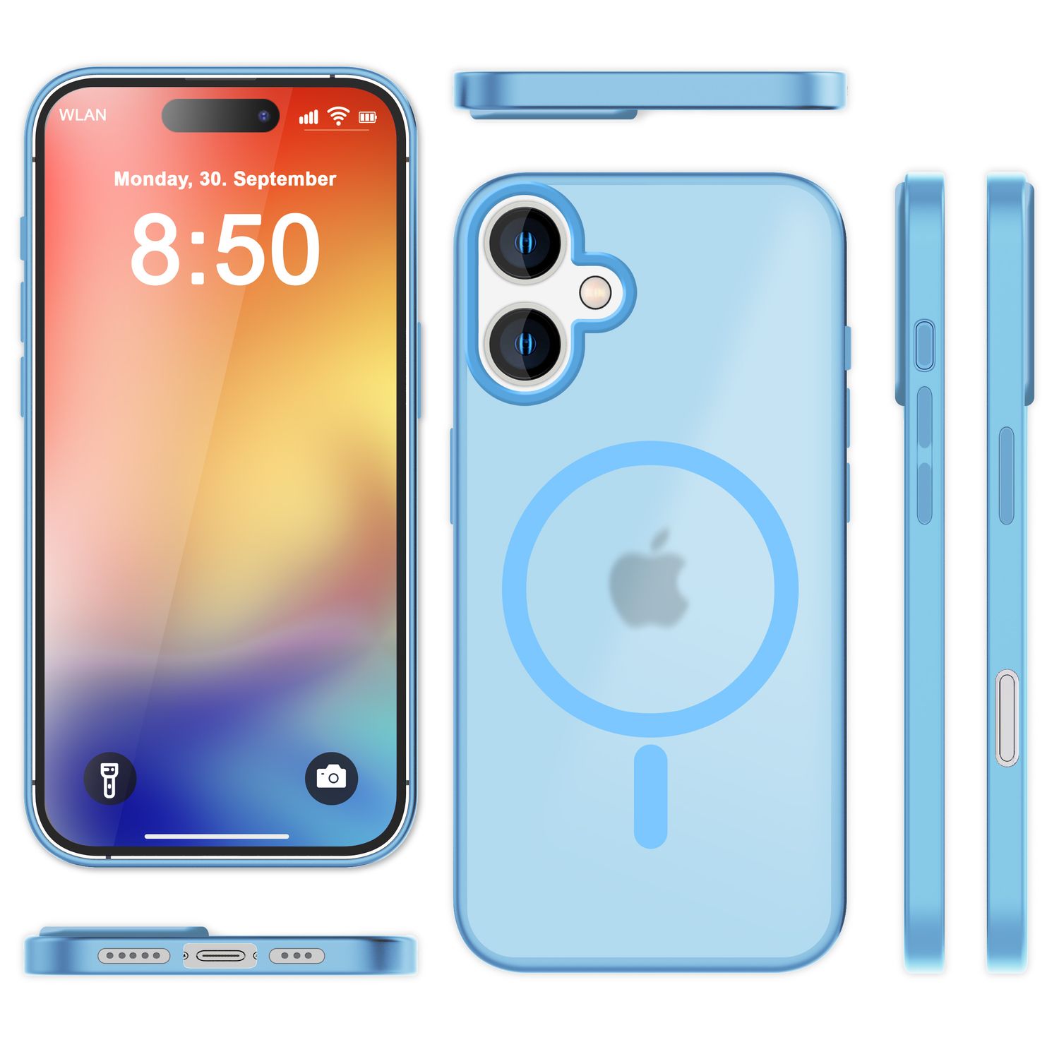 NALIA Matte MagSafe Hybrid Hülle für iPhone 16, Anti-Fingerabdruck Acryl Rückseite, Cover Semi-Transparent Hellblau NALIA Protective Hülle