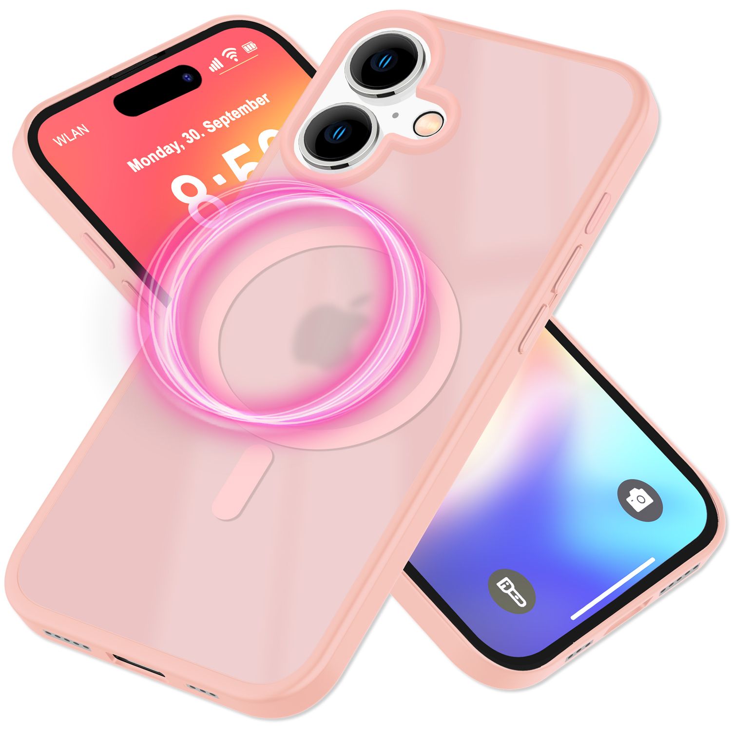 NALIA Matte MagSafe Hybrid Hülle für iPhone 16, Anti-Fingerabdruck Acryl Rückseite, Cover Semi-Transparent Rosa NALIA Protective Hülle