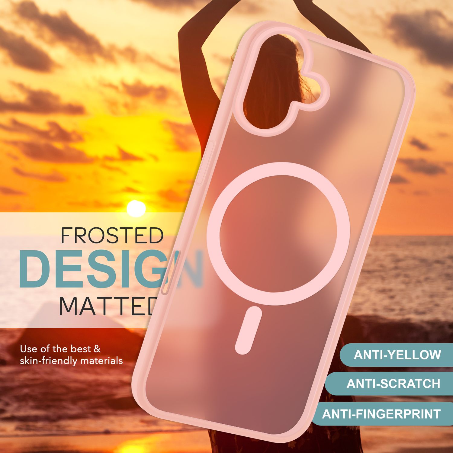 NALIA Matte MagSafe Hybrid Hülle für iPhone 16, Anti-Fingerabdruck Acryl Rückseite, Cover Semi-Transparent Rosa NALIA Protective Hülle