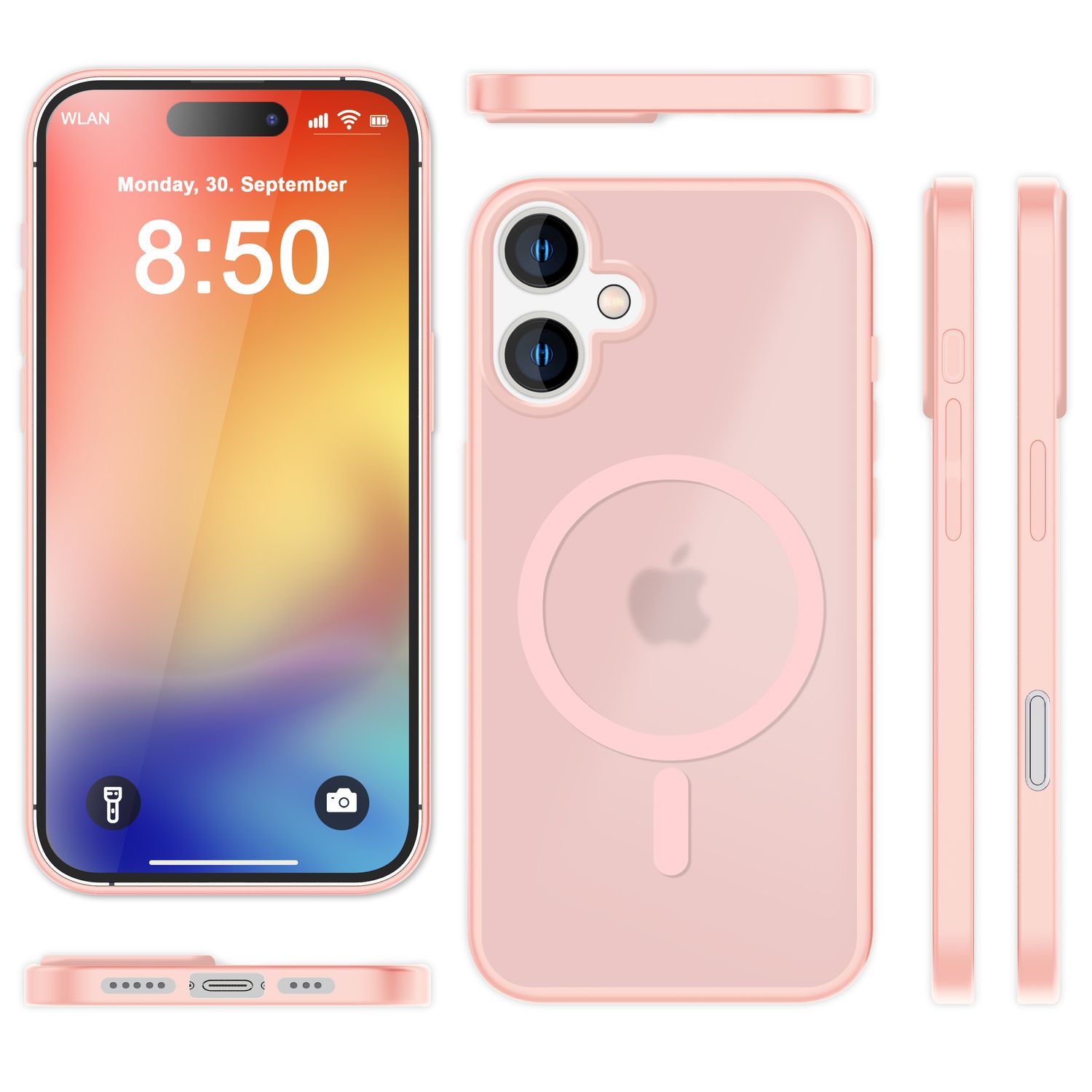 NALIA Matte MagSafe Hybrid Hülle für iPhone 16, Anti-Fingerabdruck Acryl Rückseite, Cover Semi-Transparent Rosa NALIA Protective Hülle