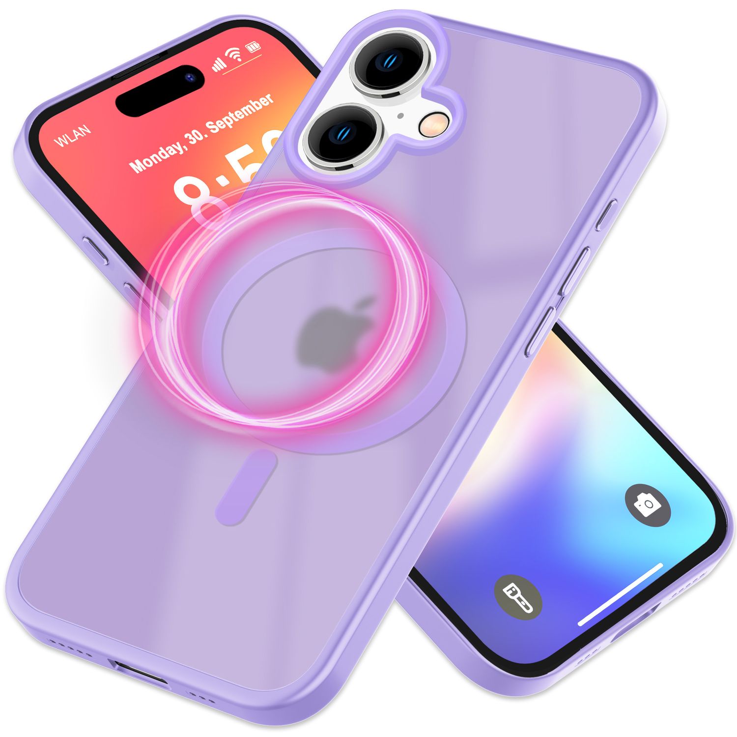 NALIA Matte MagSafe Hybrid Hülle für iPhone 16, Anti-Fingerabdruck Acryl Rückseite, Cover Semi-Transparent Lila NALIA Protective Hülle