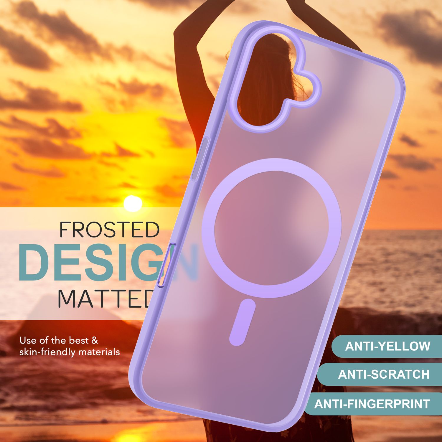 NALIA Matte MagSafe Hybrid Hülle für iPhone 16, Anti-Fingerabdruck Acryl Rückseite, Cover Semi-Transparent Lila NALIA Protective Hülle