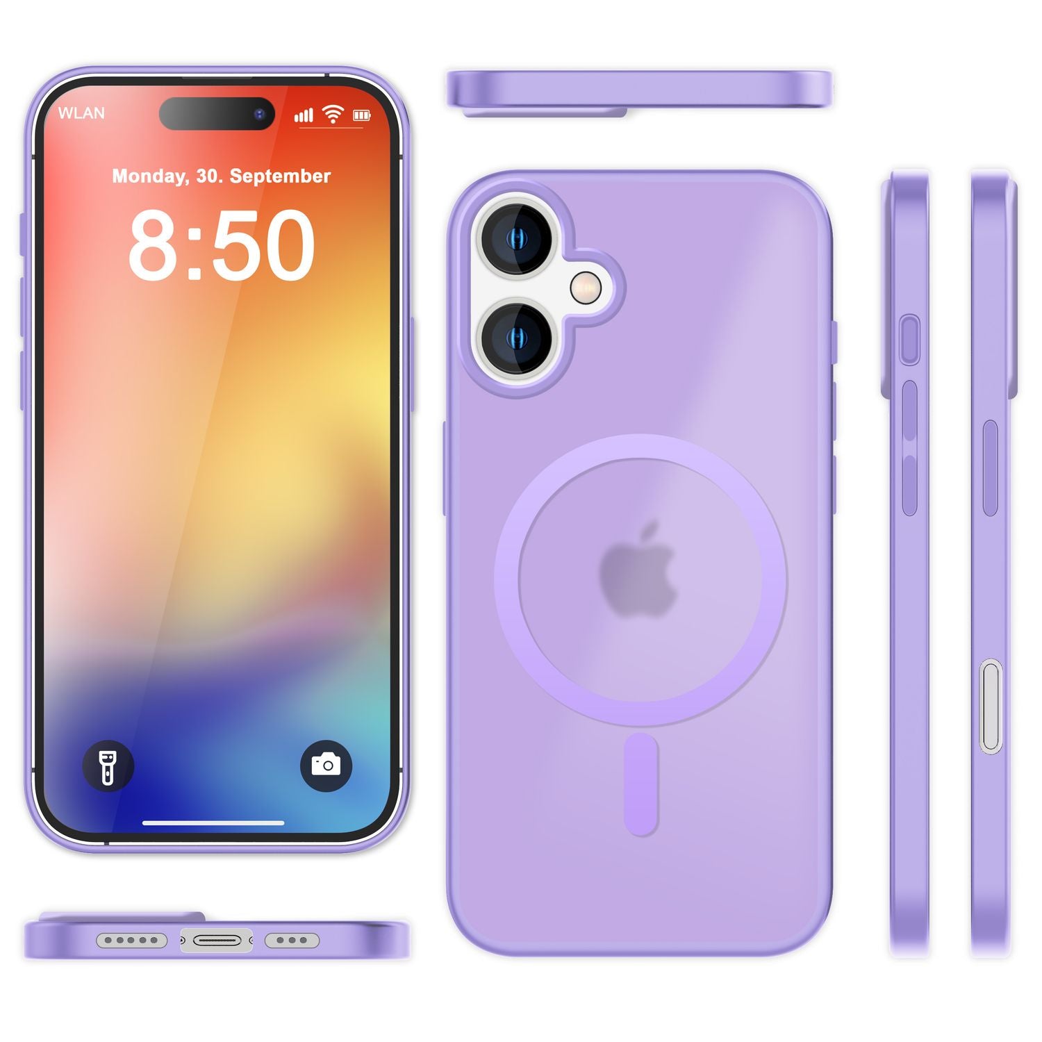 NALIA Matte MagSafe Hybrid Hülle für iPhone 16, Anti-Fingerabdruck Acryl Rückseite, Cover Semi-Transparent Lila NALIA Protective Hülle