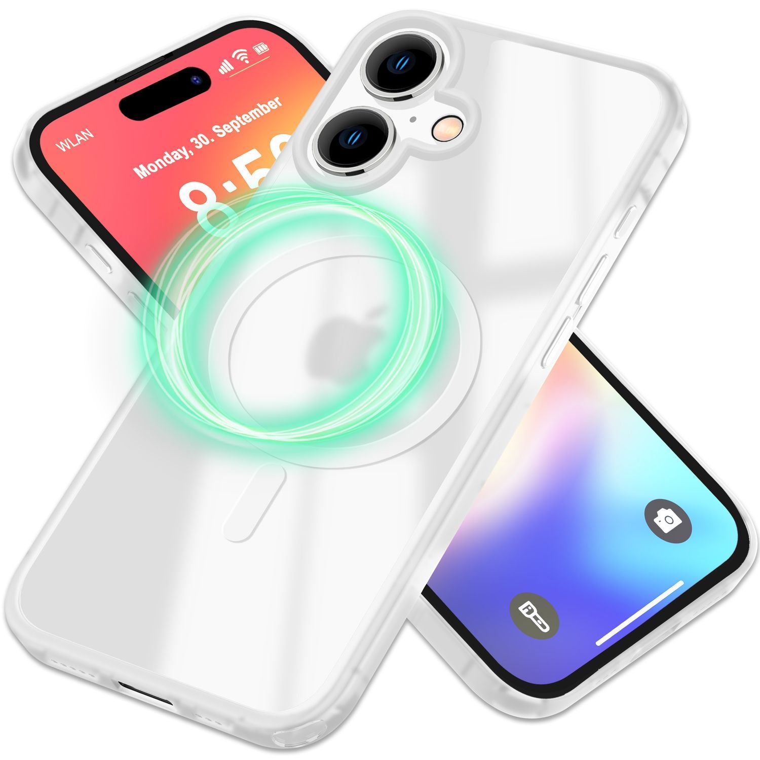 NALIA Matte MagSafe Hybrid Hülle für iPhone 16, Anti-Fingerabdruck Acryl Rückseite, Cover Semi-Transparent Weiß NALIA Protective Hülle