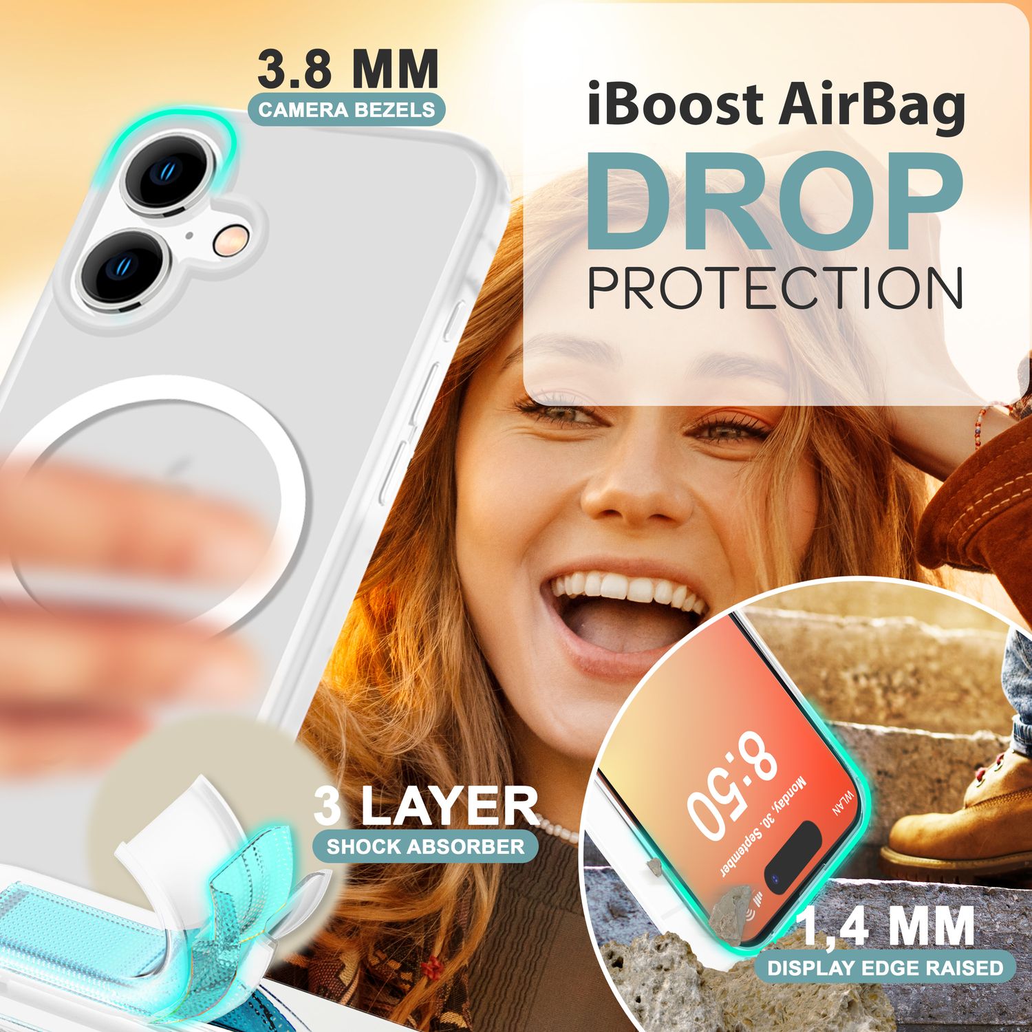 NALIA Matte MagSafe Hybrid Hülle für iPhone 16, Anti-Fingerabdruck Acryl Rückseite, Cover Semi-Transparent Weiß NALIA Protective Hülle