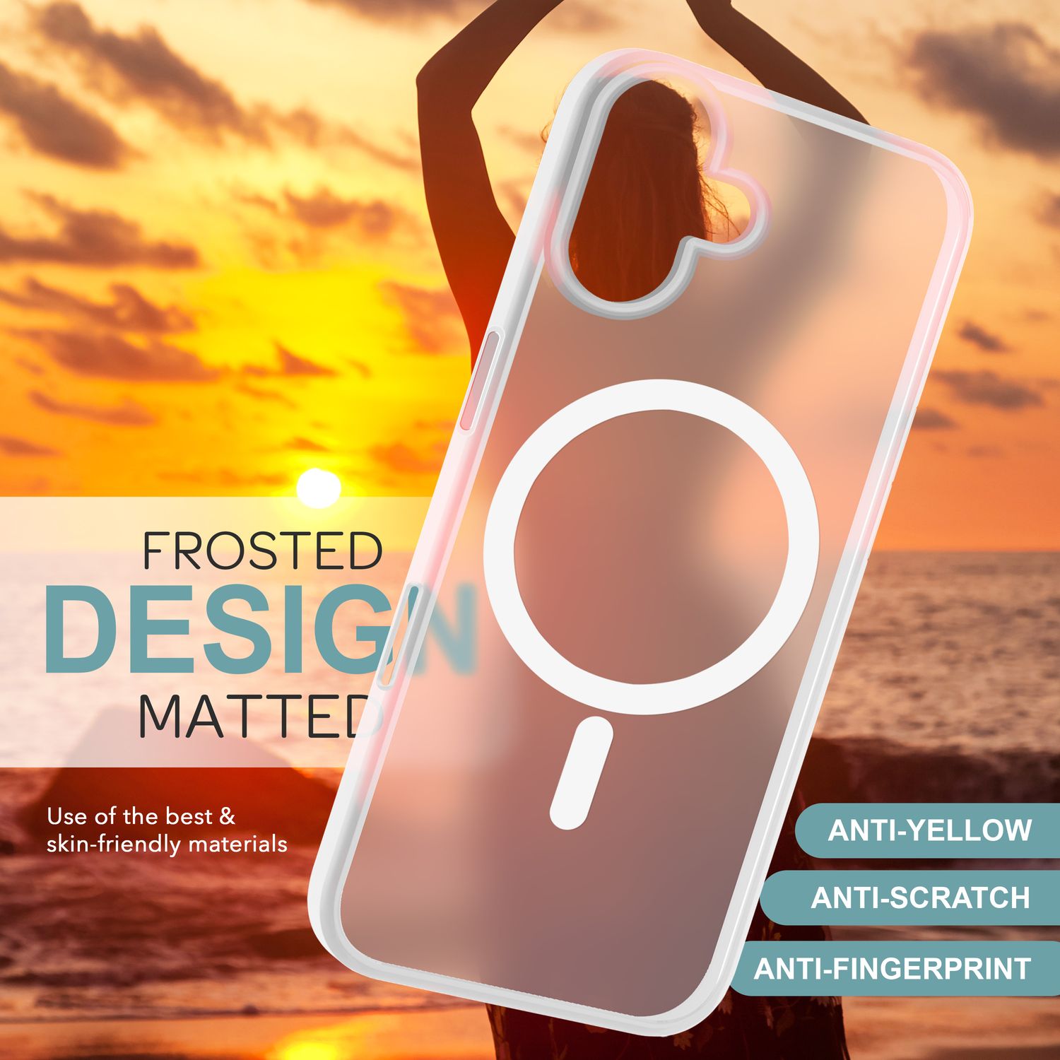 NALIA Matte MagSafe Hybrid Hülle für iPhone 16, Anti-Fingerabdruck Acryl Rückseite, Cover Semi-Transparent Weiß NALIA Protective Hülle