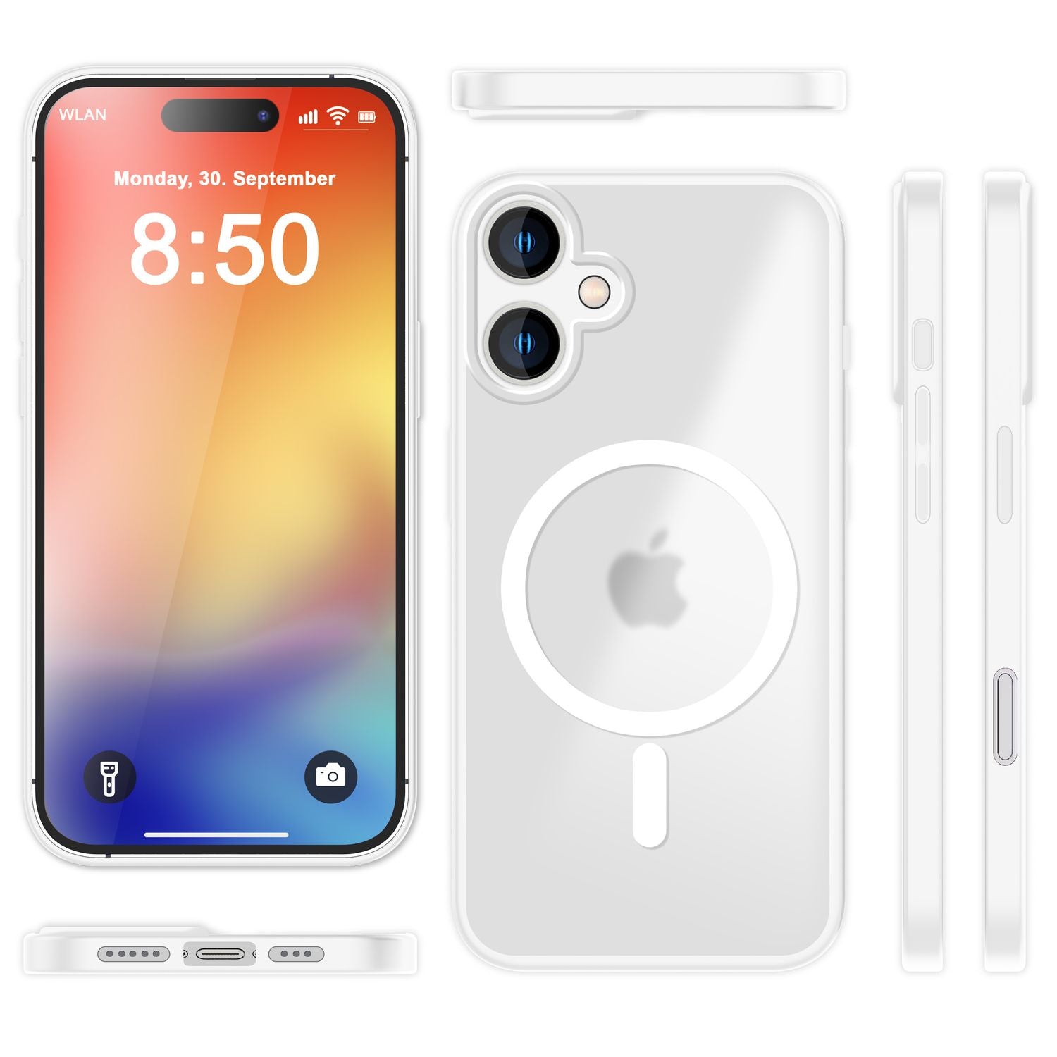 NALIA Matte MagSafe Hybrid Hülle für iPhone 16, Anti-Fingerabdruck Acryl Rückseite, Cover Semi-Transparent Weiß NALIA Protective Hülle