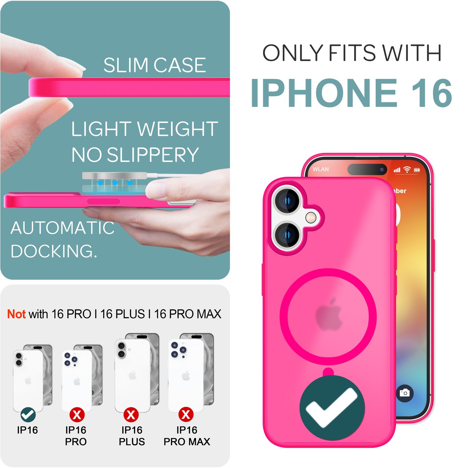 NALIA Matte MagSafe Hybrid Hülle für iPhone 16, Anti-Fingerabdruck Acryl Rückseite, Cover Semi-Transparent Pink NALIA Protective Hülle