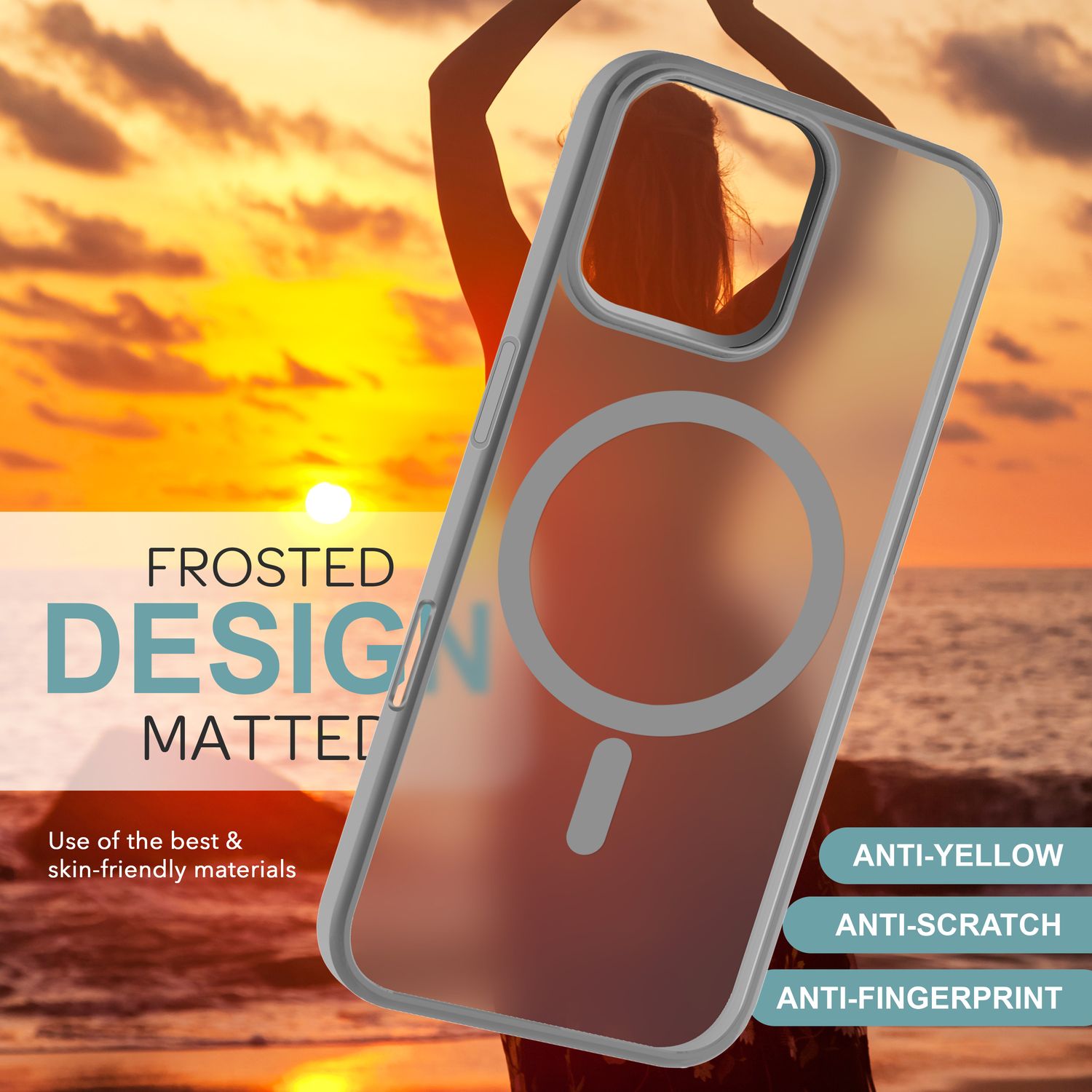 NALIA Matte MagSafe Hybrid Hülle für iPhone 16 Pro, Anti-Fingerabdruck Acryl Rückseite, Semi-Transparent Titan Grau NALIA Protective Hülle