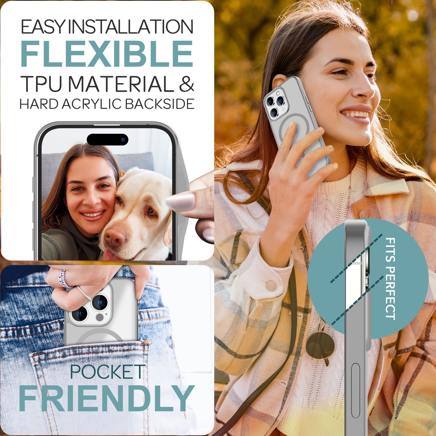 NALIA Matte MagSafe Hybrid Hülle für iPhone 16 Pro, Anti-Fingerabdruck Acryl Rückseite, Semi-Transparent Titan Grau NALIA Protective Hülle