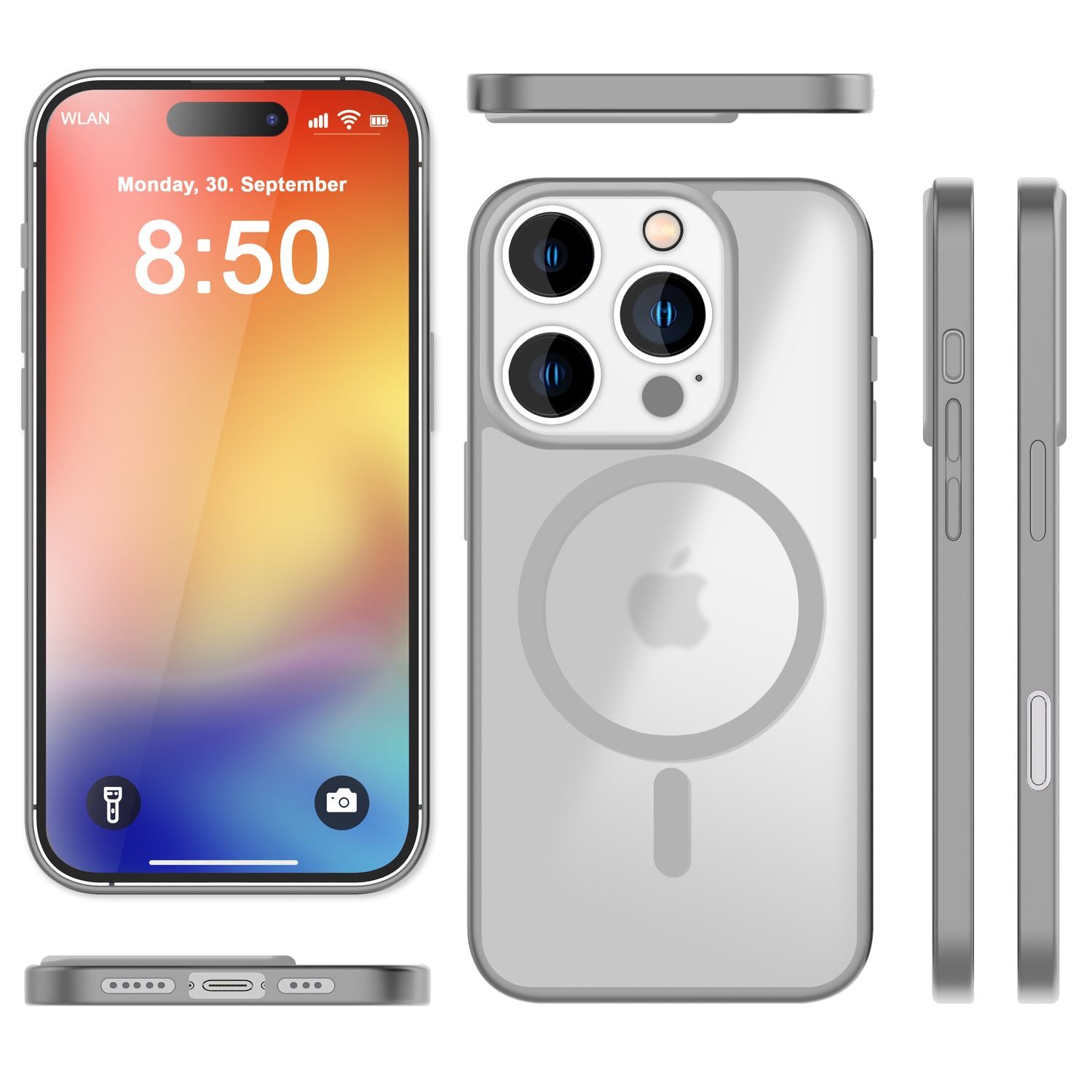 NALIA Matte MagSafe Hybrid Hülle für iPhone 16 Pro, Anti-Fingerabdruck Acryl Rückseite, Semi-Transparent Titan Grau NALIA Protective Hülle