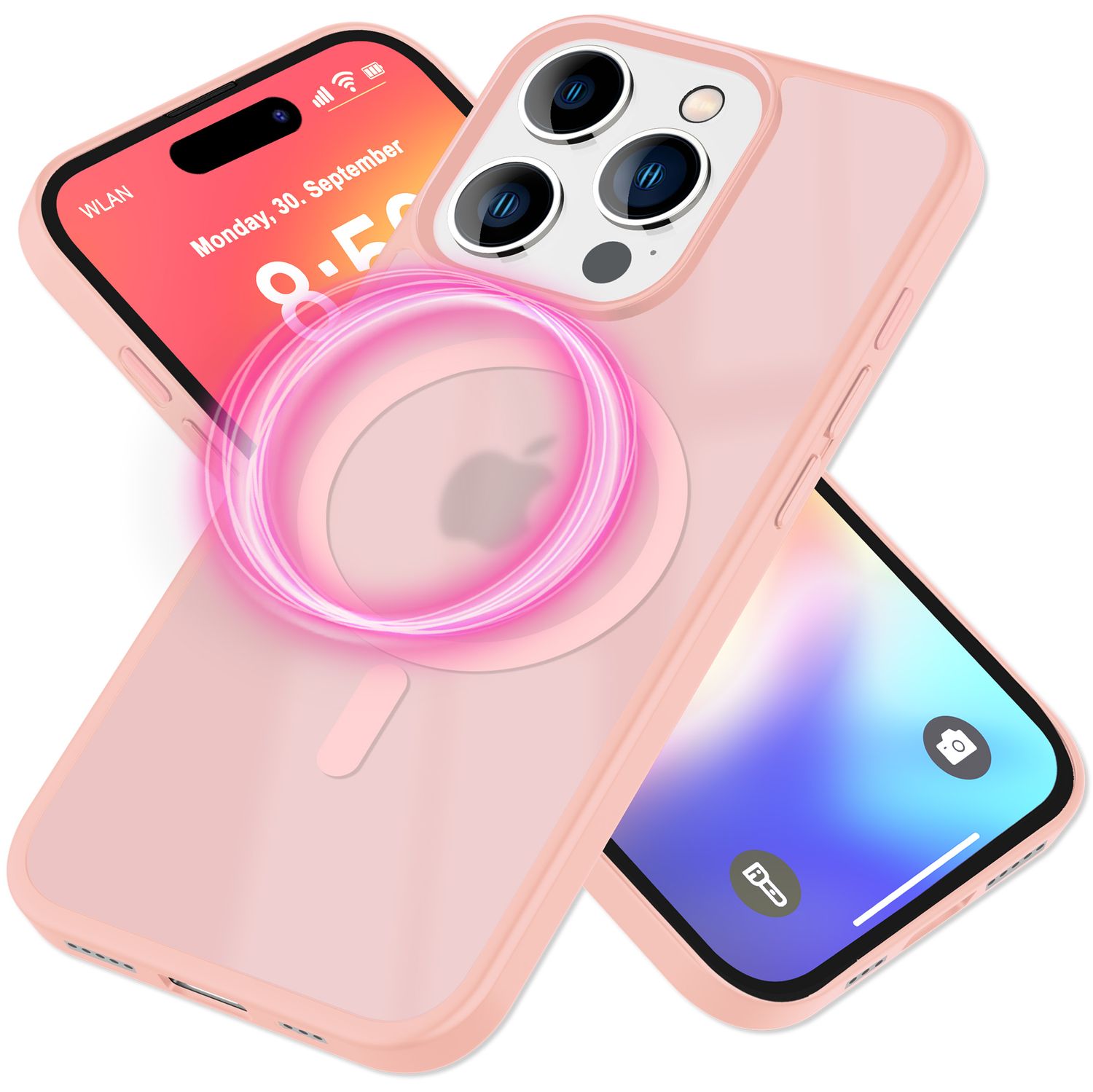 NALIA Matte MagSafe Hybrid Hülle für iPhone 16 Pro, Anti-Fingerabdruck Acryl Rückseite, Semi-Transparent Rosa NALIA Protective Hülle