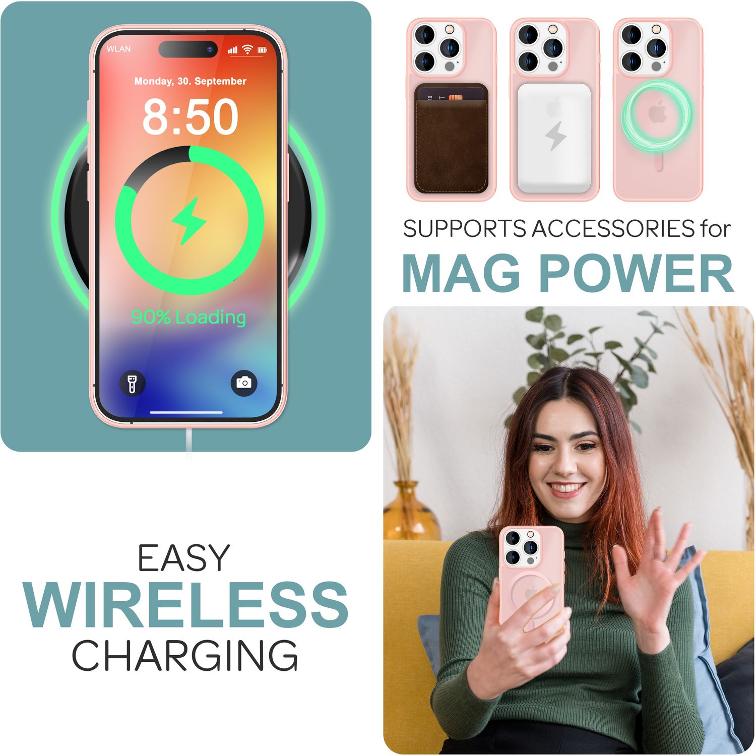 NALIA Matte MagSafe Hybrid Hülle für iPhone 16 Pro, Anti-Fingerabdruck Acryl Rückseite, Semi-Transparent Rosa NALIA Protective Hülle