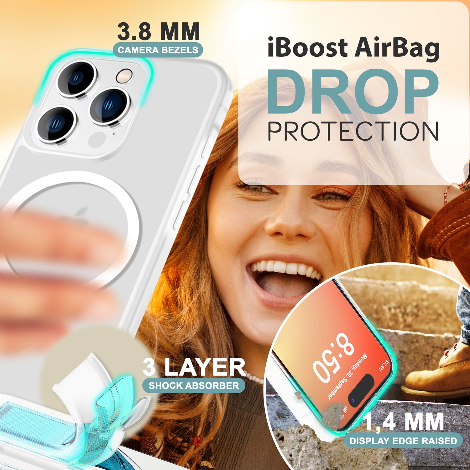 NALIA Matte MagSafe Hybrid Hülle für iPhone 16 Pro, Anti-Fingerabdruck Acryl Rückseite, Semi-Transparent Weiß NALIA Protective Hülle