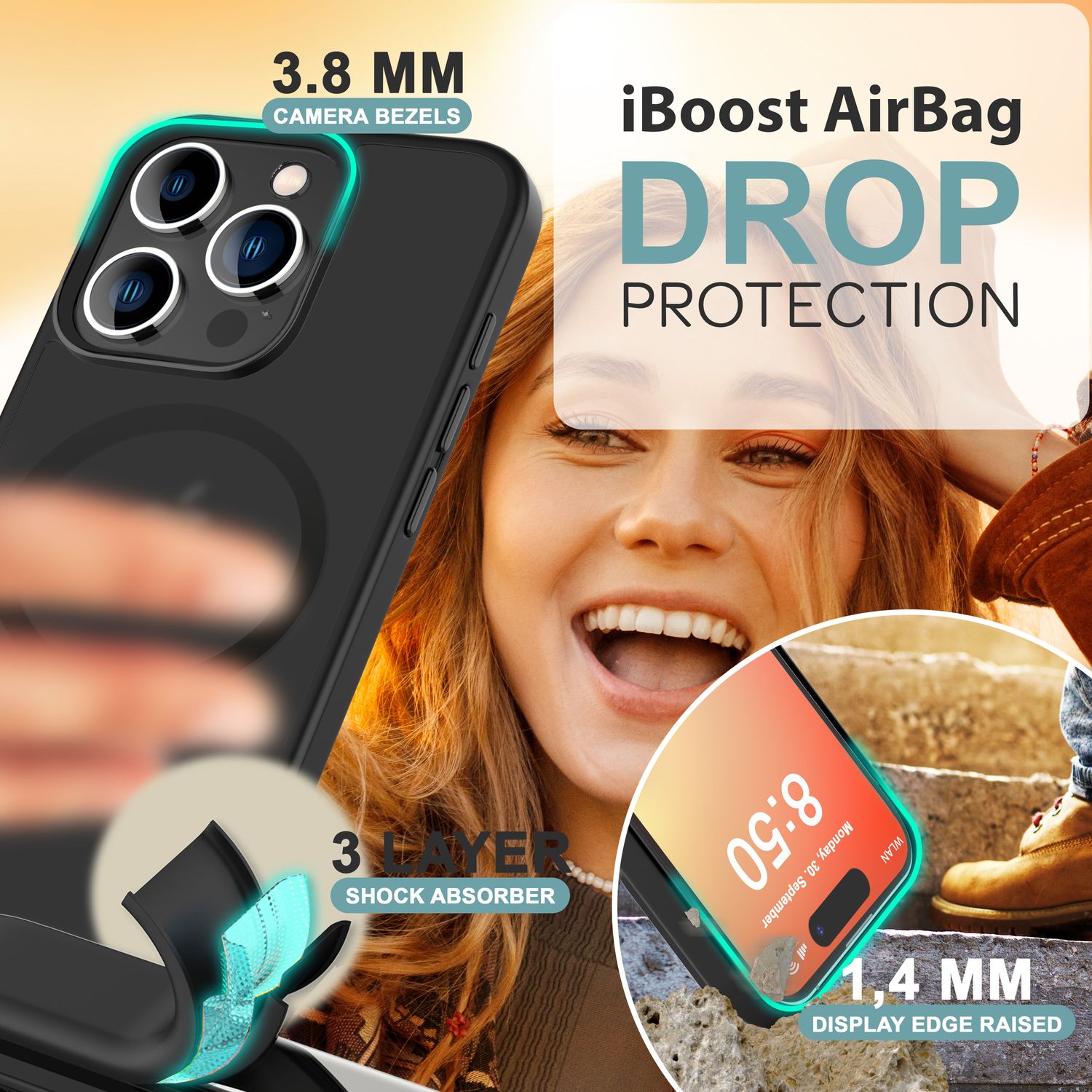 NALIA Matte MagSafe Hybrid Hülle für iPhone 16 Pro Max, Anti-Fingerabdruck Acryl Rückseite, Semi-Transparent Schwarz NALIA Protective Hülle