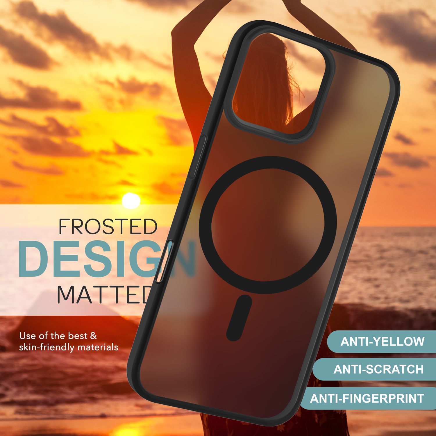 NALIA Matte MagSafe Hybrid Hülle für iPhone 16 Pro Max, Anti-Fingerabdruck Acryl Rückseite, Semi-Transparent Schwarz NALIA Protective Hülle