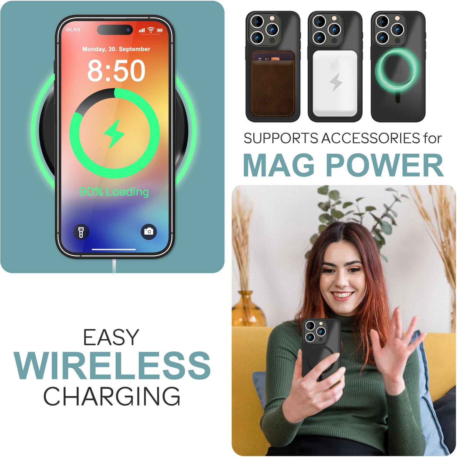 NALIA Matte MagSafe Hybrid Hülle für iPhone 16 Pro Max, Anti-Fingerabdruck Acryl Rückseite, Semi-Transparent Schwarz NALIA Protective Hülle