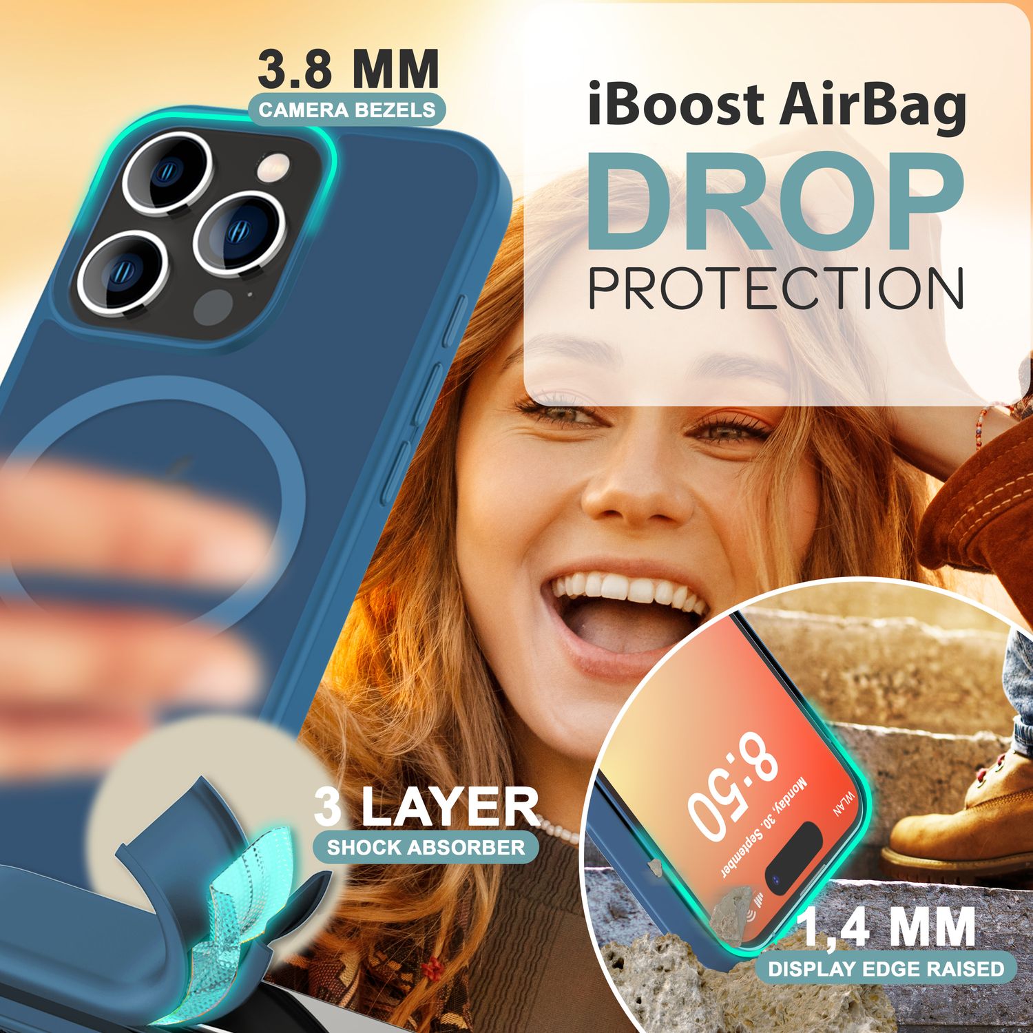 NALIA Matte MagSafe Hybrid Hülle für iPhone 16 Pro Max, Anti-Fingerabdruck Acryl Rückseite, Semi-Transparent Dunkelblau NALIA Protective Hülle