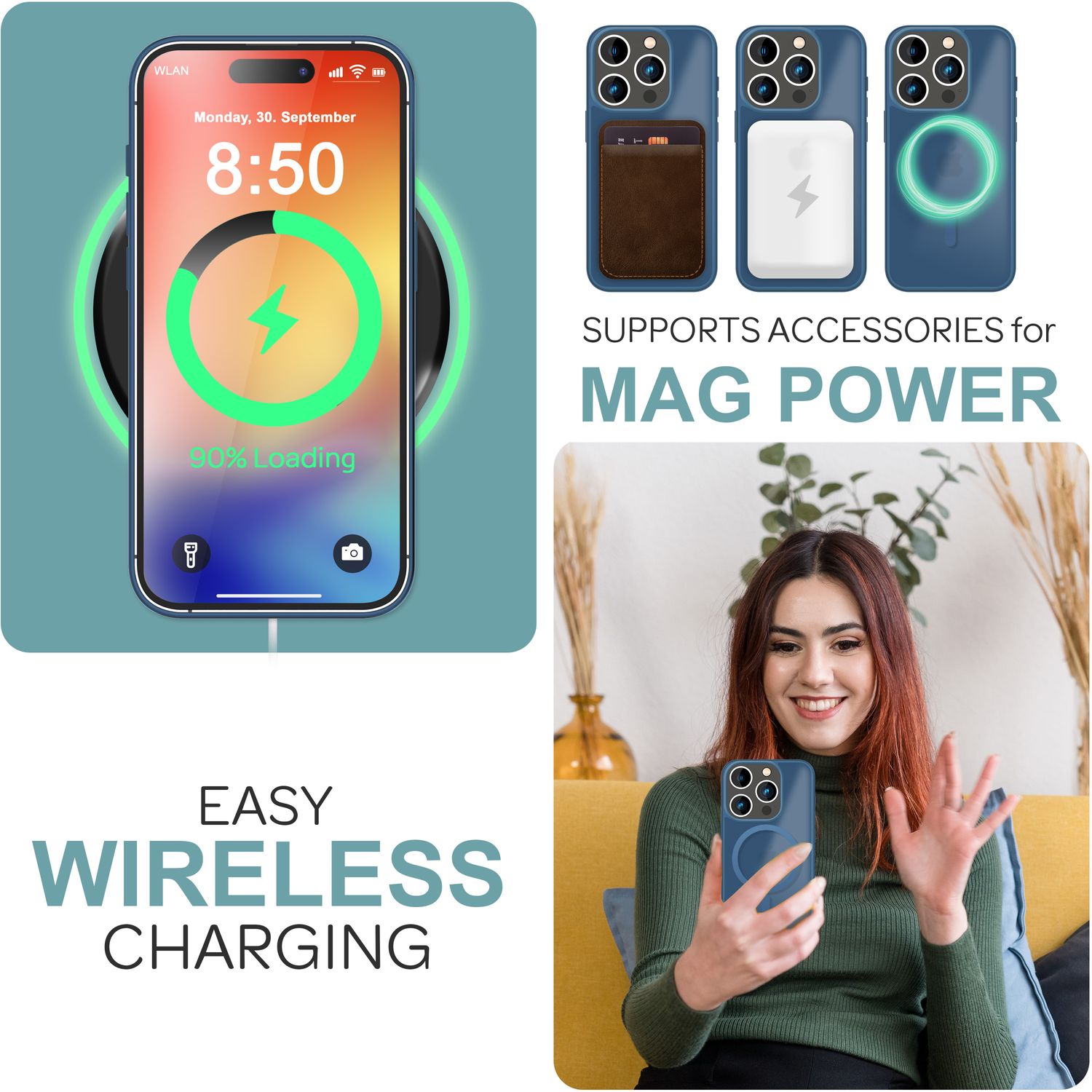 NALIA Matte MagSafe Hybrid Hülle für iPhone 16 Pro Max, Anti-Fingerabdruck Acryl Rückseite, Semi-Transparent Dunkelblau NALIA Protective Hülle