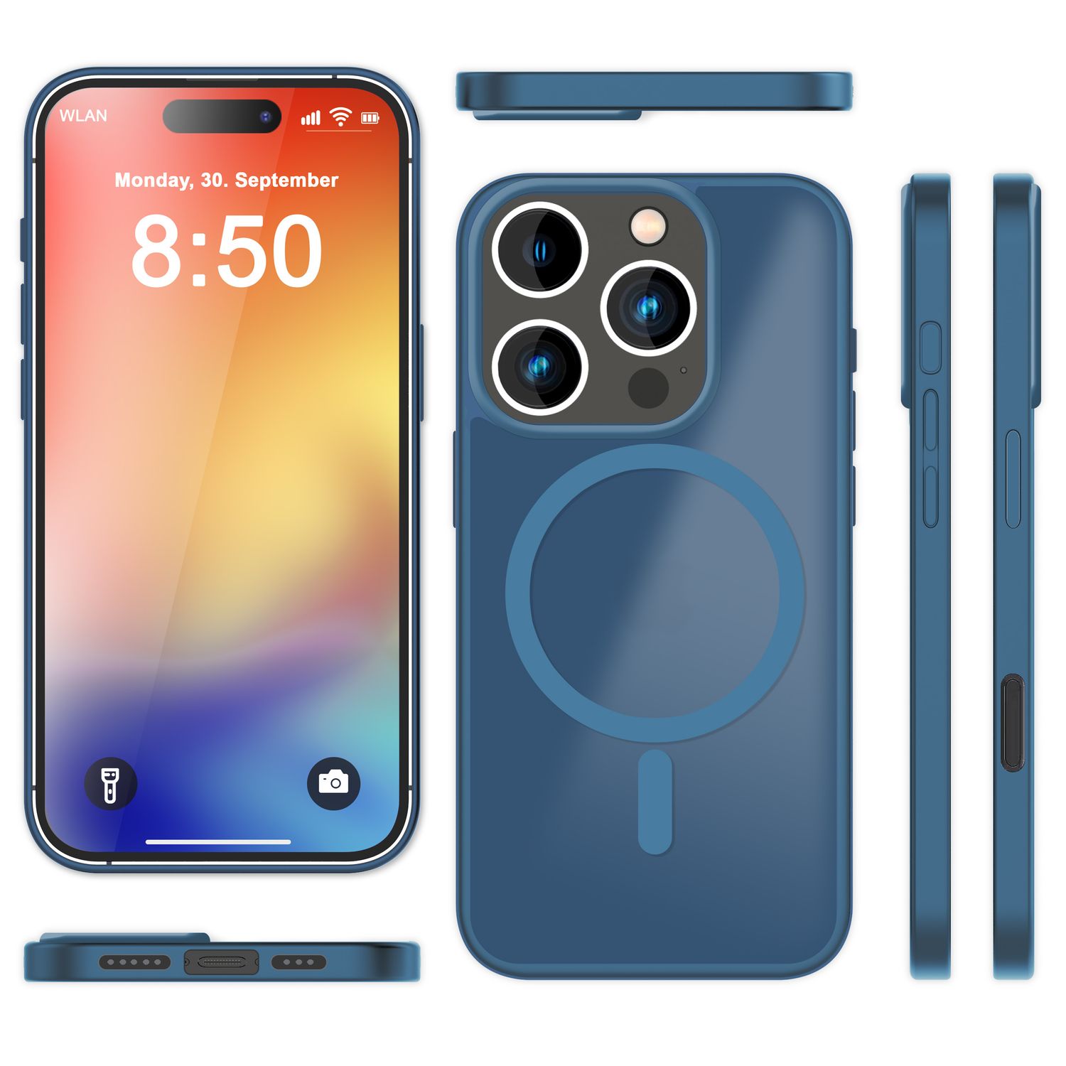 NALIA Matte MagSafe Hybrid Hülle für iPhone 16 Pro Max, Anti-Fingerabdruck Acryl Rückseite, Semi-Transparent Dunkelblau NALIA Protective Hülle