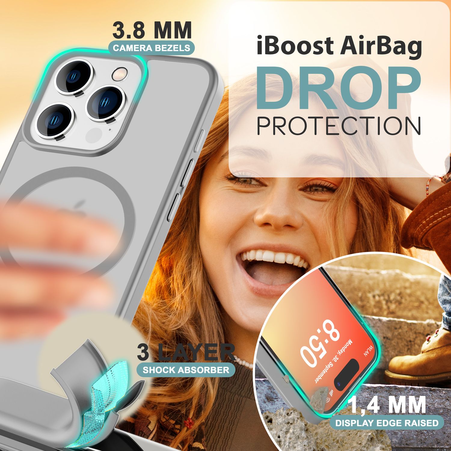 NALIA Matte MagSafe Hybrid Hülle für iPhone 16 Pro Max, Anti-Fingerabdruck Acryl Rückseite, Semi-Transparent Titan Grau NALIA Protective Hülle