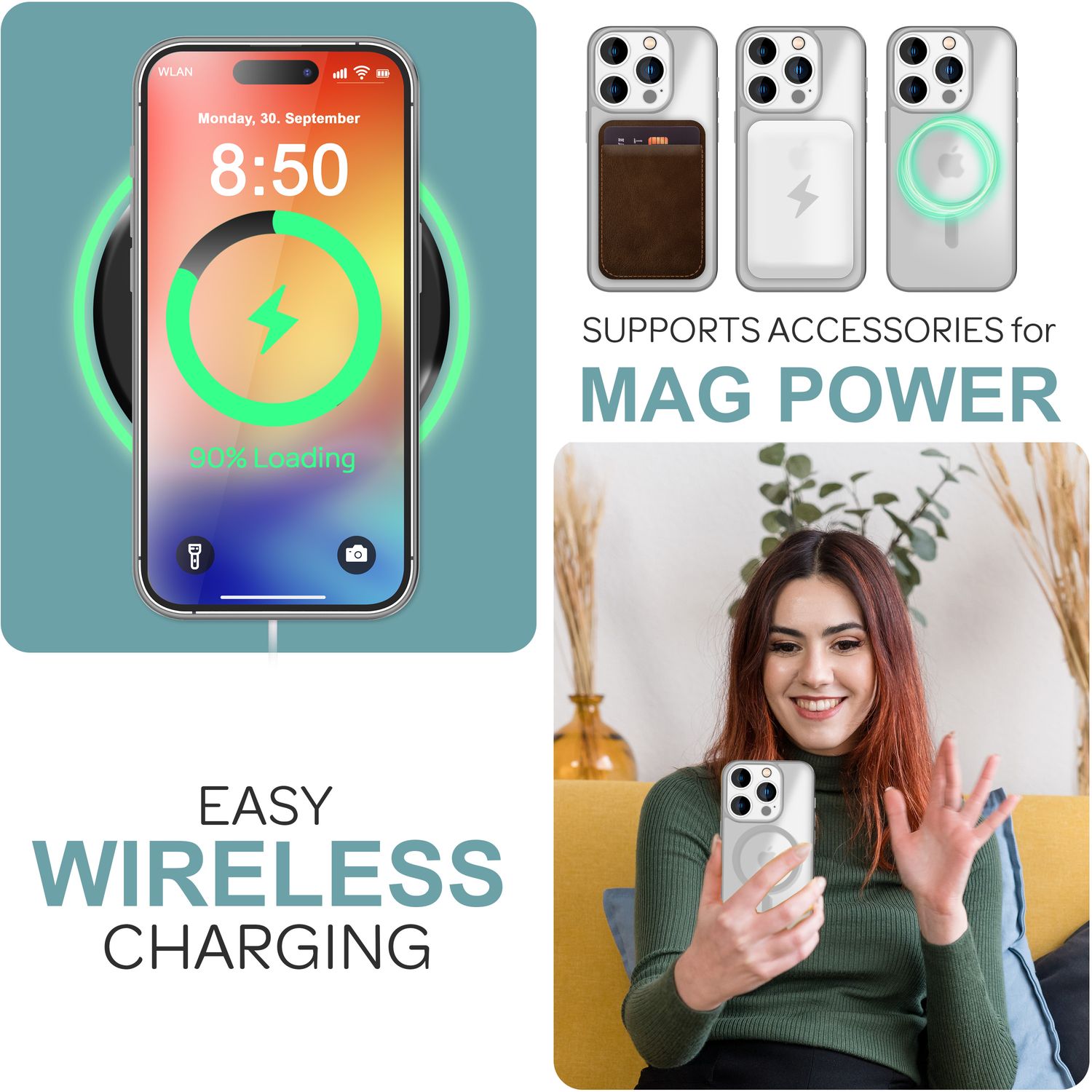 NALIA Matte MagSafe Hybrid Hülle für iPhone 16 Pro Max, Anti-Fingerabdruck Acryl Rückseite, Semi-Transparent Titan Grau NALIA Protective Hülle