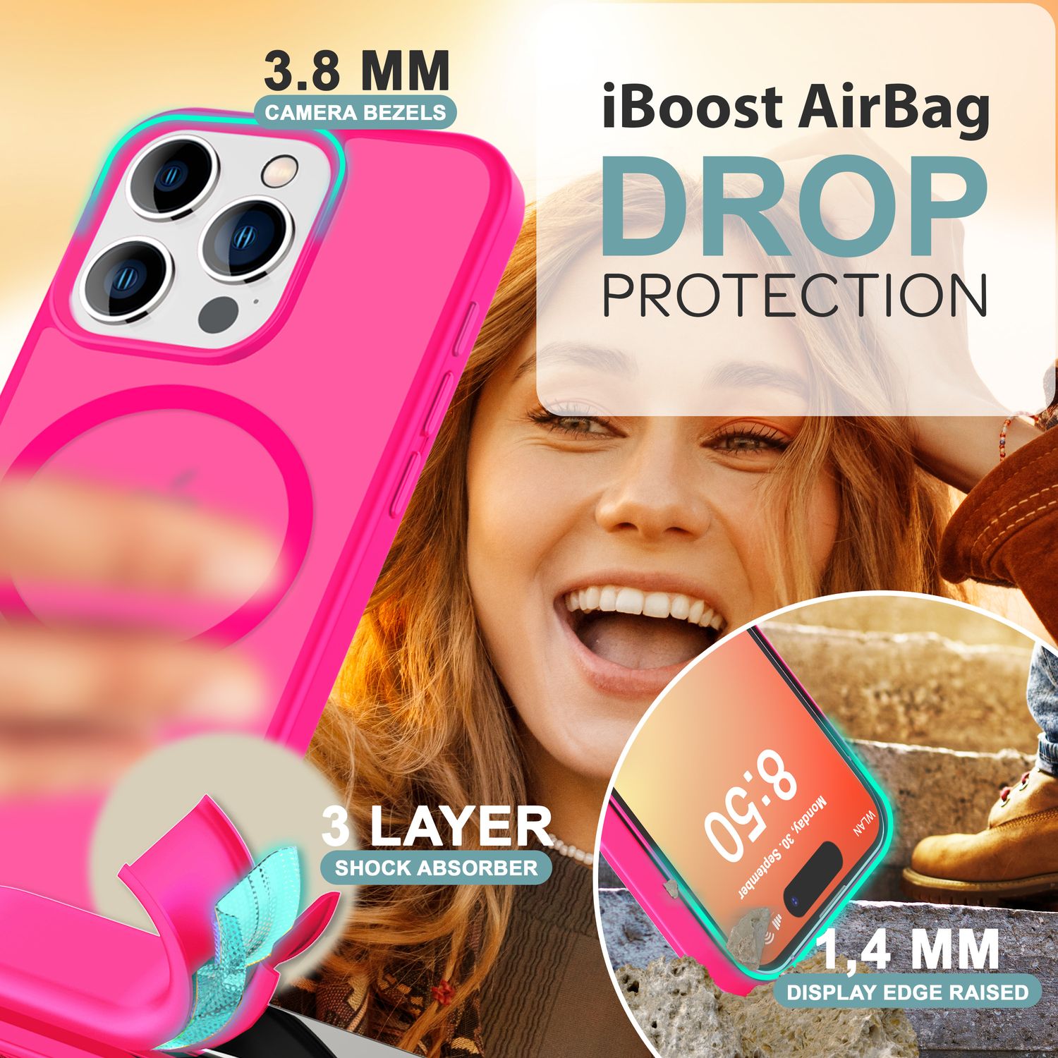 NALIA Matte MagSafe Hybrid Hülle für iPhone 16 Pro Max, Anti-Fingerabdruck Acryl Rückseite, Semi-Transparent Pink NALIA Protective Hülle