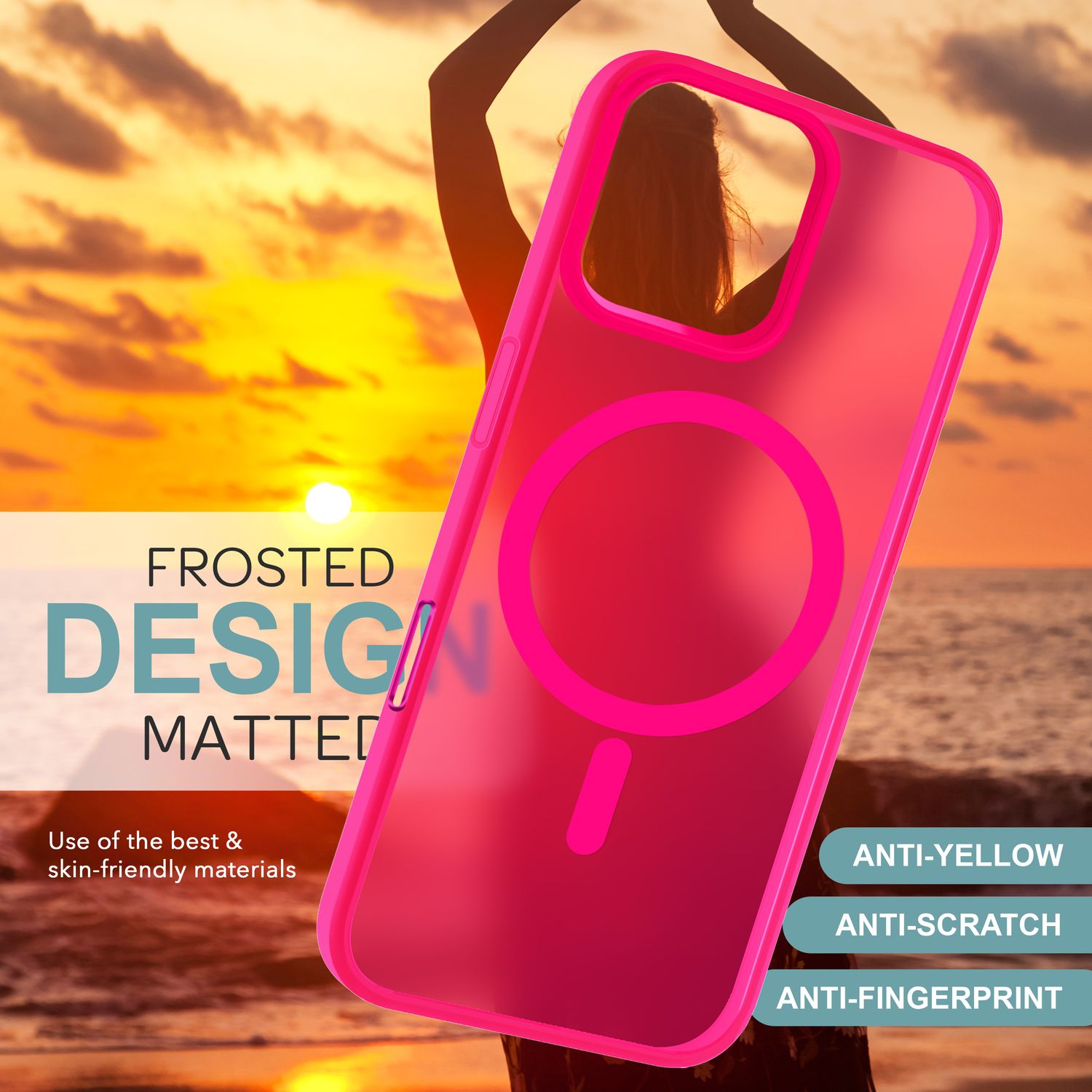 NALIA Matte MagSafe Hybrid Hülle für iPhone 16 Pro Max, Anti-Fingerabdruck Acryl Rückseite, Semi-Transparent Pink NALIA Protective Hülle