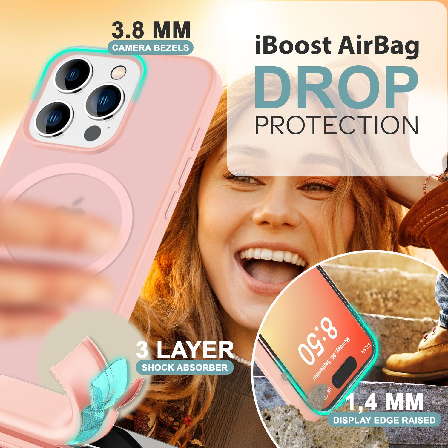 NALIA Matte MagSafe Hybrid Hülle für iPhone 16 Pro Max, Anti-Fingerabdruck Acryl Rückseite, Semi-Transparent Rosa NALIA Protective Hülle