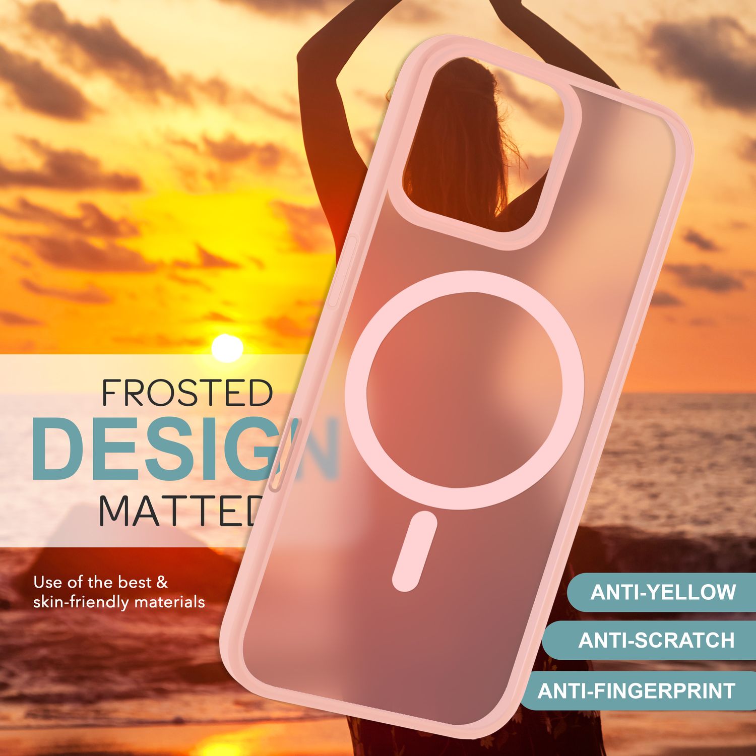 NALIA Matte MagSafe Hybrid Hülle für iPhone 16 Pro Max, Anti-Fingerabdruck Acryl Rückseite, Semi-Transparent Rosa NALIA Protective Hülle