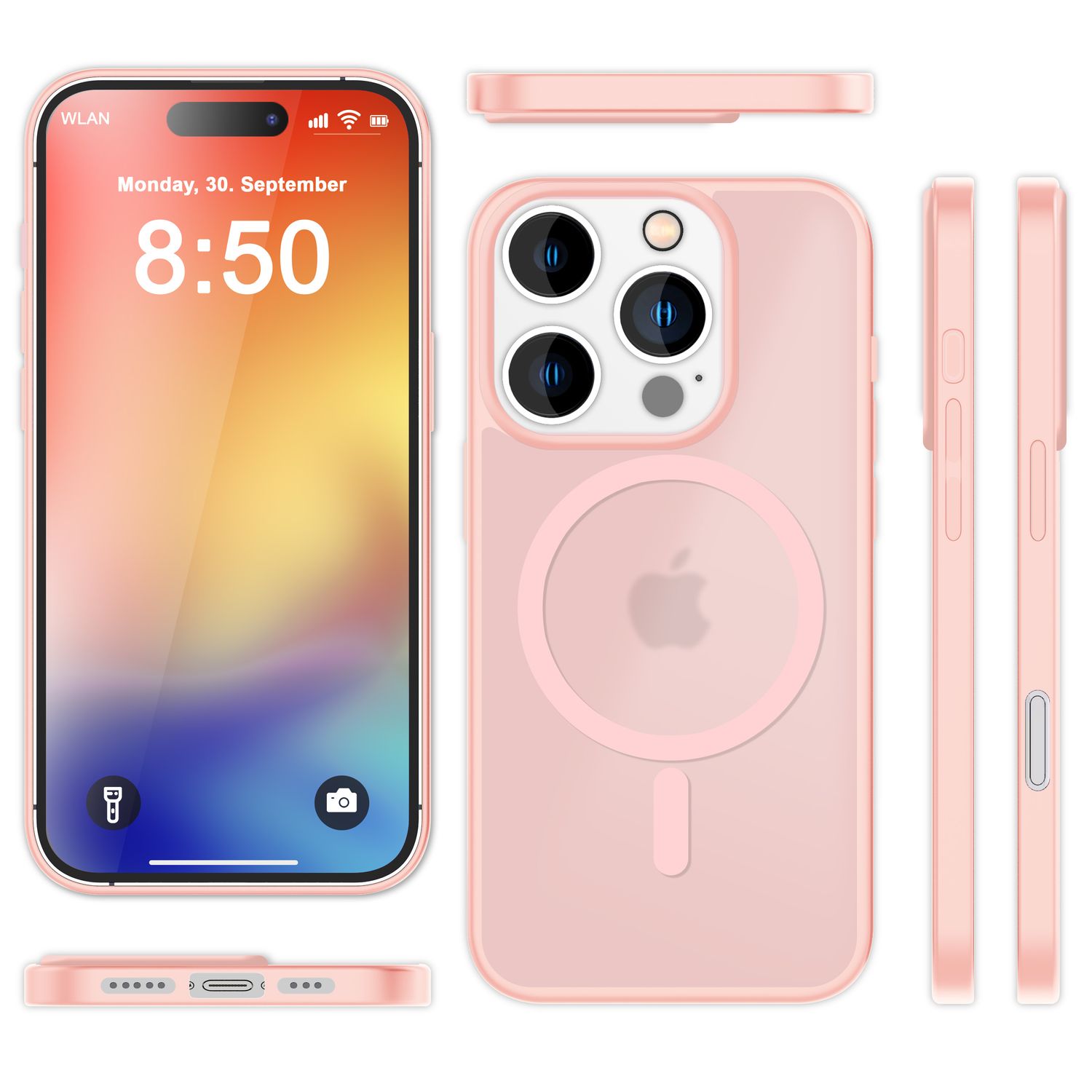 NALIA Matte MagSafe Hybrid Hülle für iPhone 16 Pro Max, Anti-Fingerabdruck Acryl Rückseite, Semi-Transparent Rosa NALIA Protective Hülle