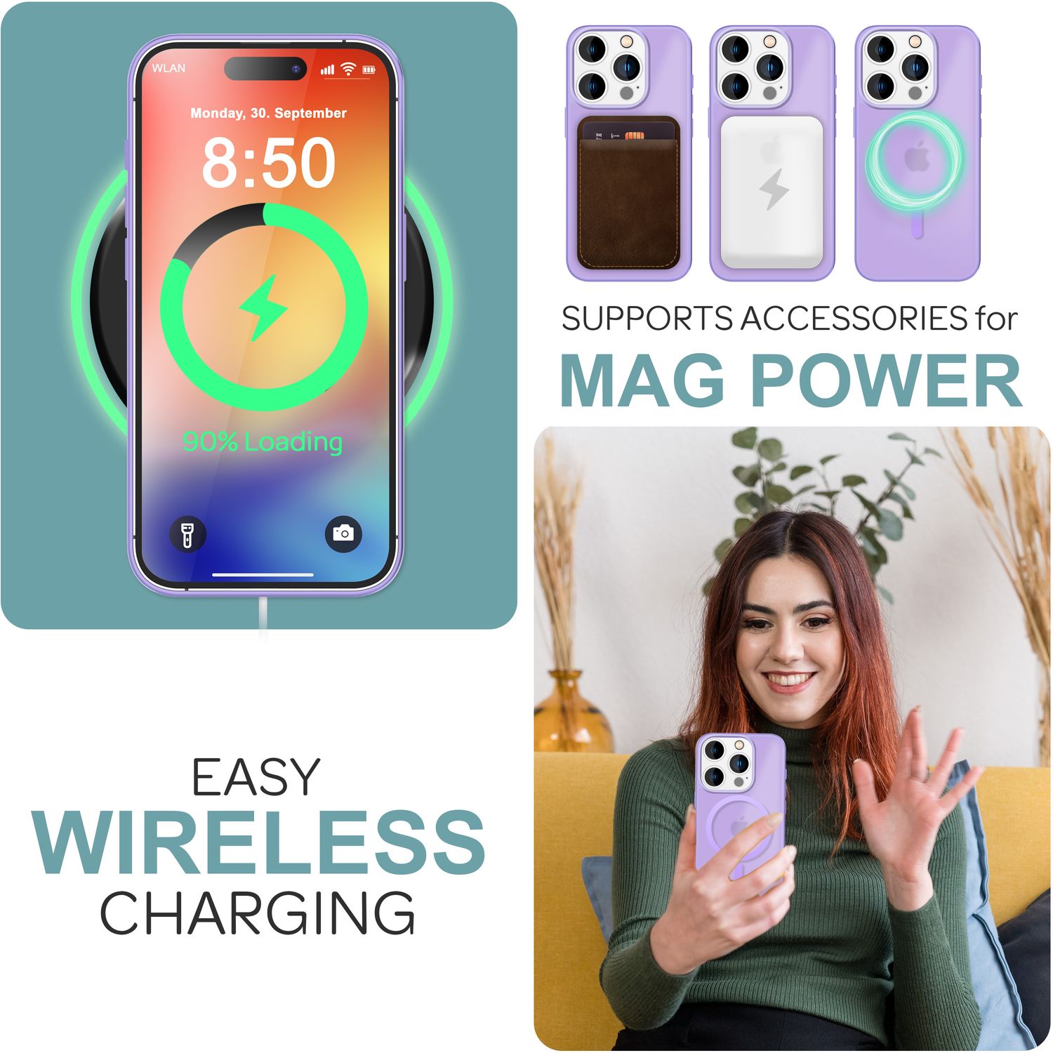 NALIA Matte MagSafe Hybrid Hülle für iPhone 16 Pro Max, Anti-Fingerabdruck Acryl Rückseite, Semi-Transparent Lila NALIA Protective Hülle