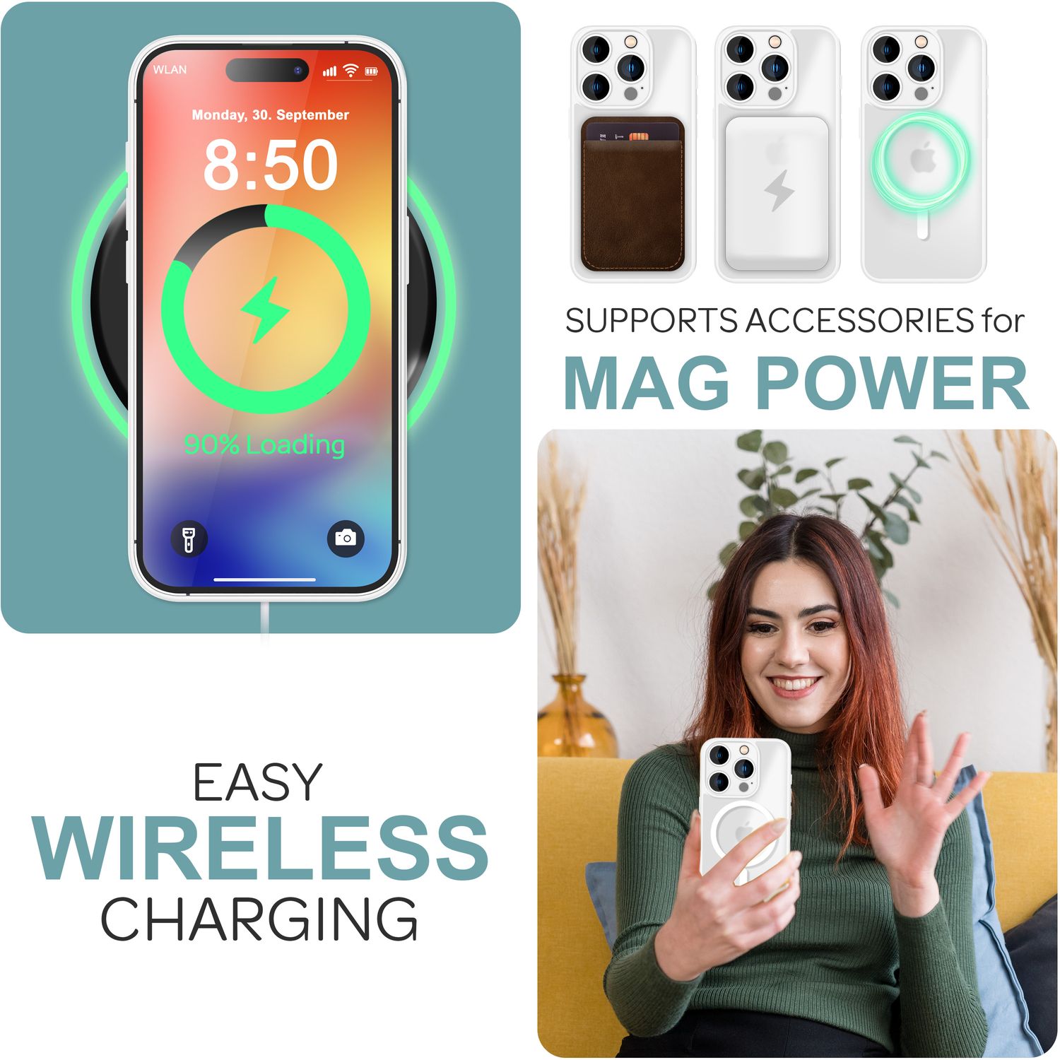 NALIA Matte MagSafe Hybrid Hülle für iPhone 16 Pro Max, Anti-Fingerabdruck Acryl Rückseite, Semi-Transparent Weiß NALIA Protective Hülle