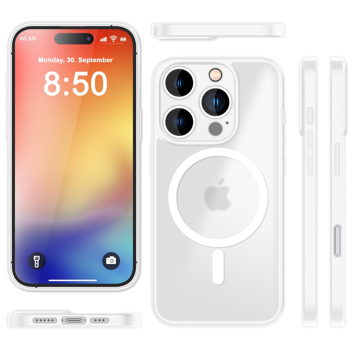 NALIA Matte MagSafe Hybrid Hülle für iPhone 16 Pro Max, Anti-Fingerabdruck Acryl Rückseite, Semi-Transparent Weiß NALIA Protective Hülle