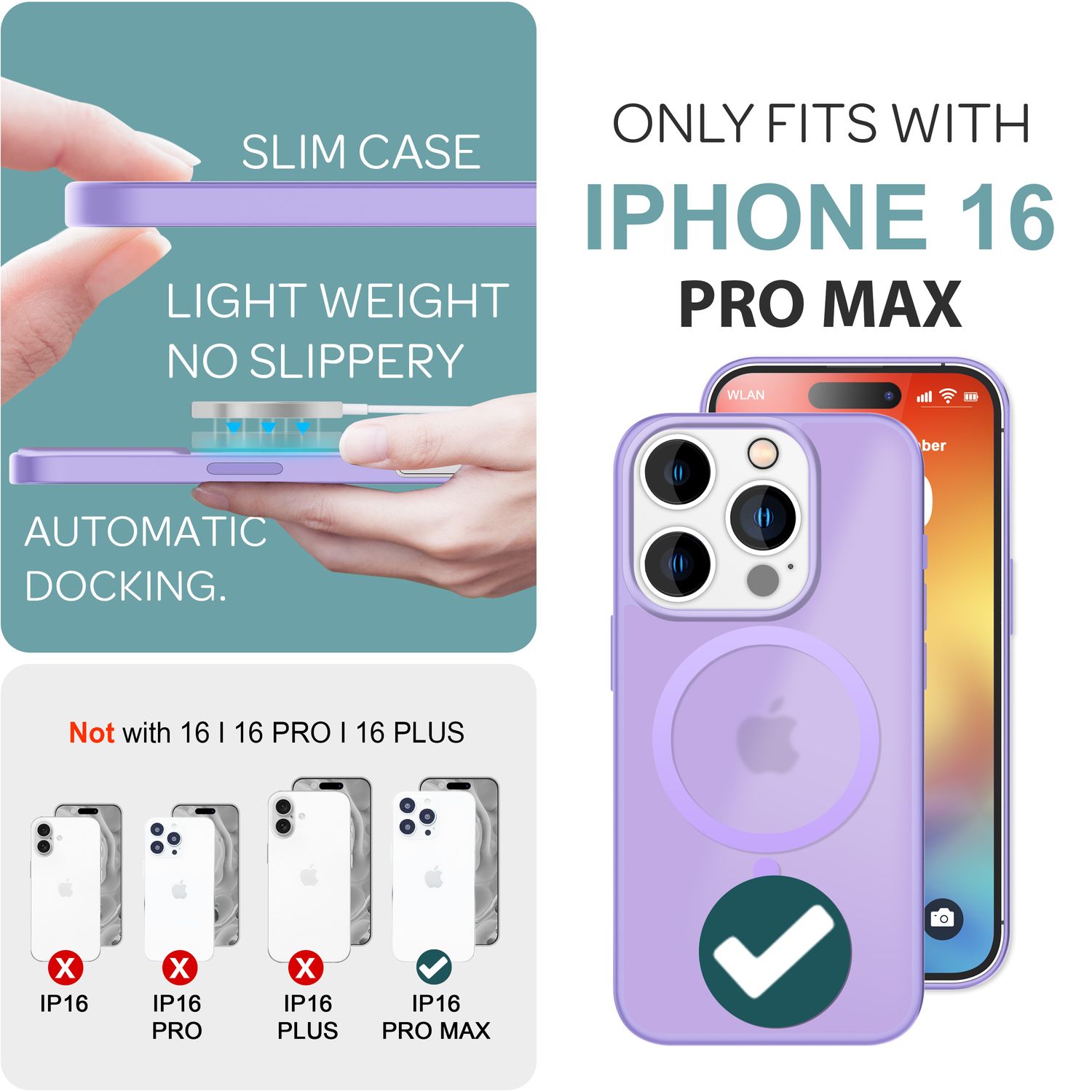 NALIA Matte MagSafe Hybrid Hülle für iPhone 16 Pro Max, Anti-Fingerabdruck Acryl Rückseite, Semi-Transparent Lila NALIA Protective Hülle