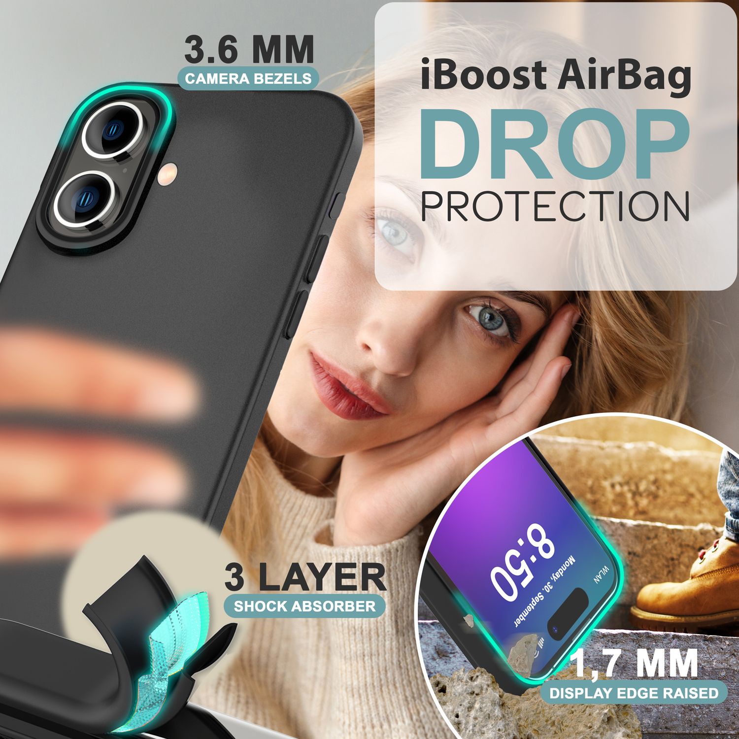 NALIA Fein Mattierte Silikonhülle für iPhone 16, Rutschfeste Handyhülle, Stoßfeste Fallschutz Hülle Schwarz NALIA Protective Hülle