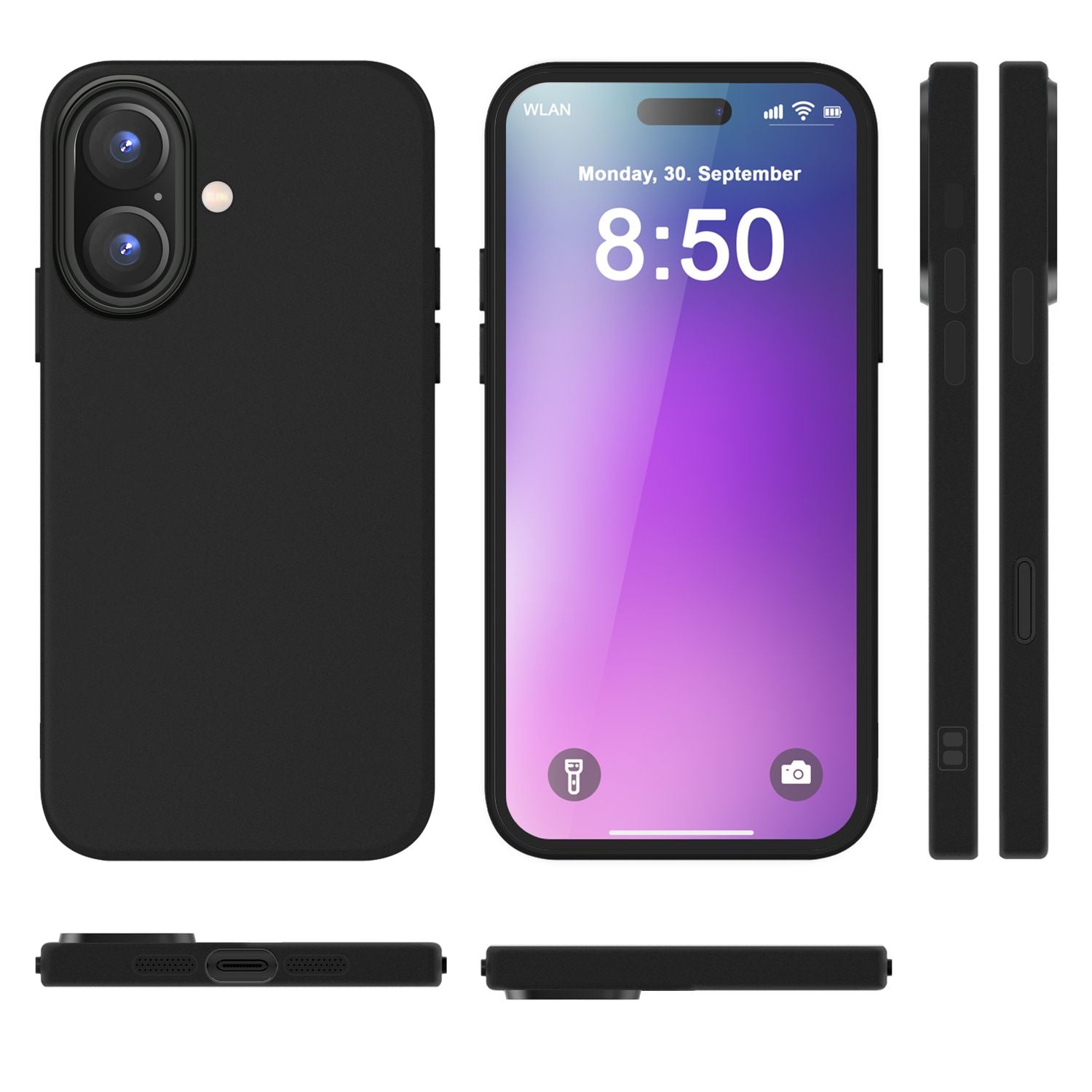 NALIA Fein Mattierte Silikonhülle für iPhone 16, Rutschfeste Handyhülle, Stoßfeste Fallschutz Hülle Schwarz NALIA Protective Hülle