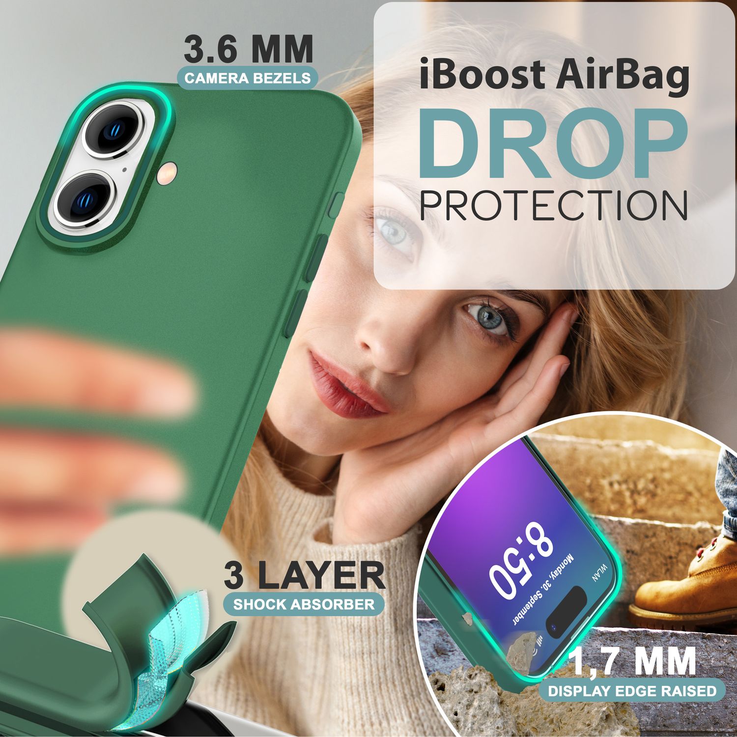 NALIA Fein Mattierte Silikonhülle für iPhone 16, Rutschfeste Handyhülle, Stoßfeste Fallschutz Hülle Grün NALIA Protective Hülle