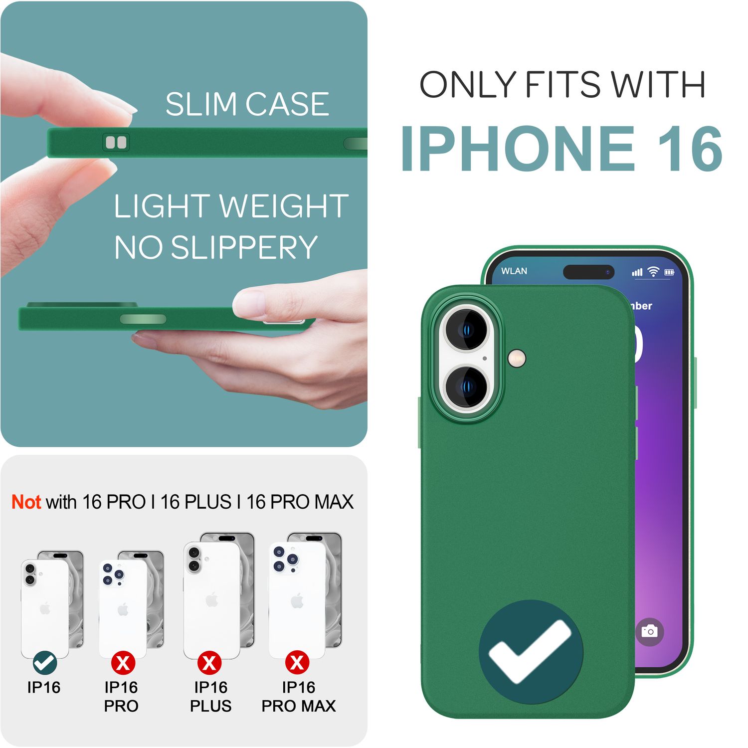 NALIA Fein Mattierte Silikonhülle für iPhone 16, Rutschfeste Handyhülle, Stoßfeste Fallschutz Hülle Grün NALIA Protective Hülle